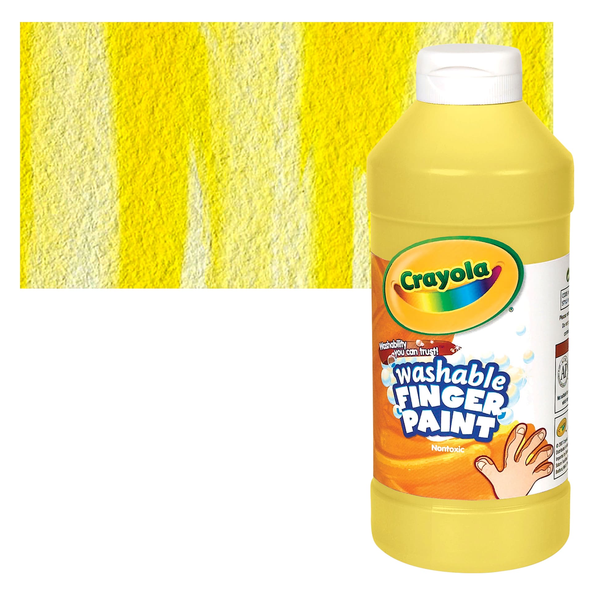Crayola Washable Fingerpaint - Yellow, 16 oz bottle and swatch