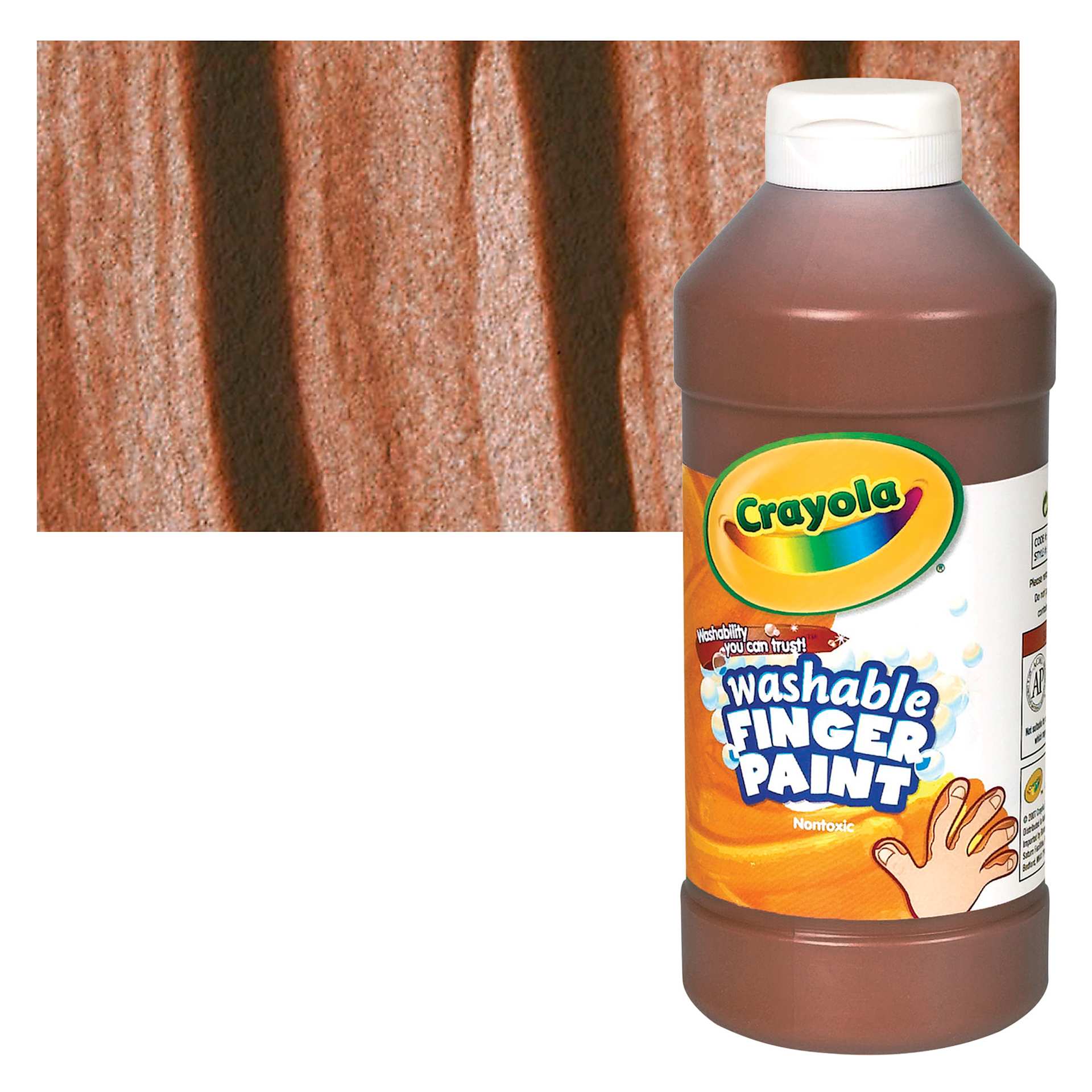 Crayola Washable Fingerpaint - Brown, 16 oz bottle and swatch