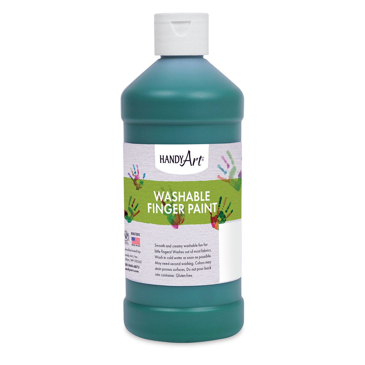 Handy Art Washable Finger Paint - Front of 16 oz bottle of Green Paint
