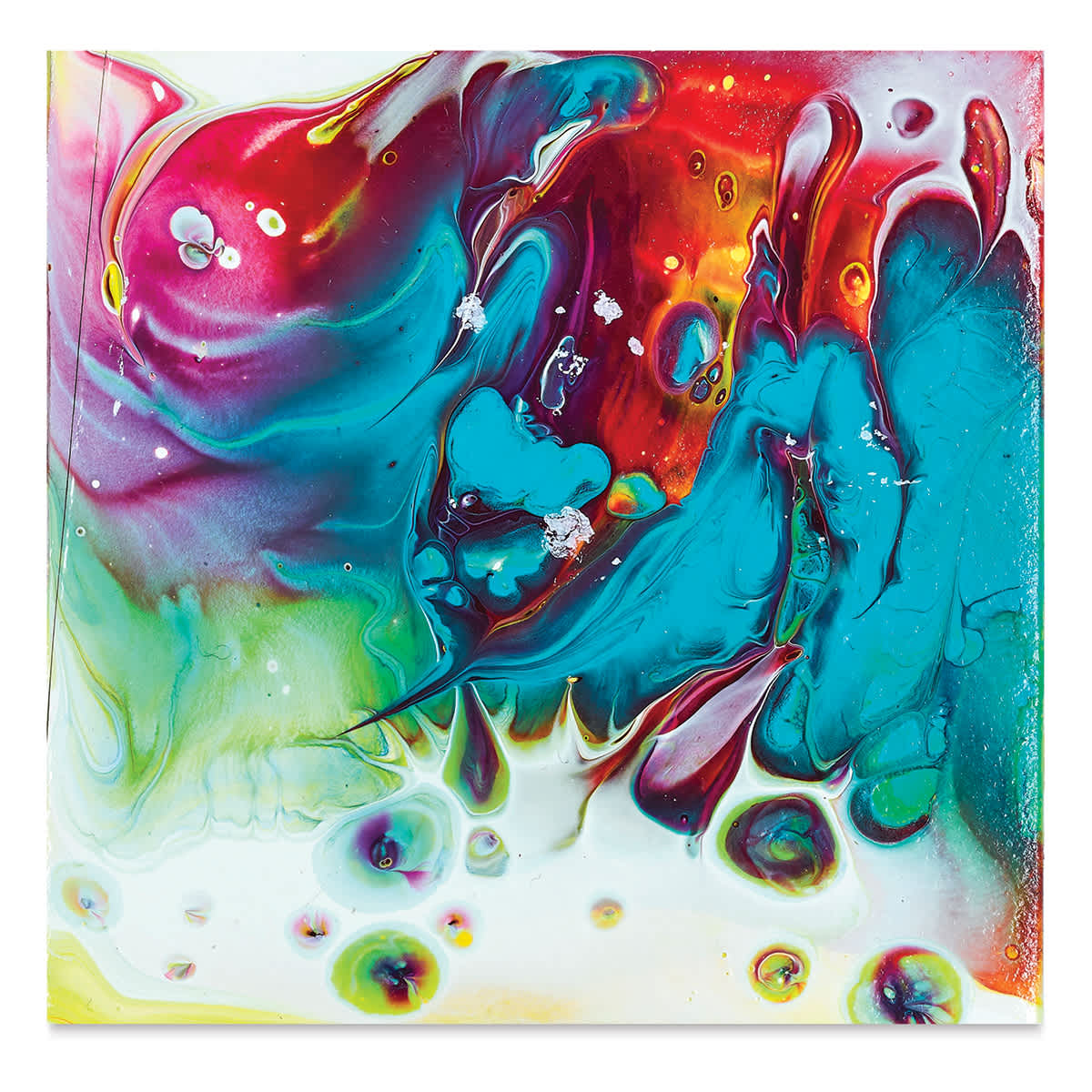 Faber-Castell Do Art Paint Pour Studio - A finished Red and Blue Swirl design on Board