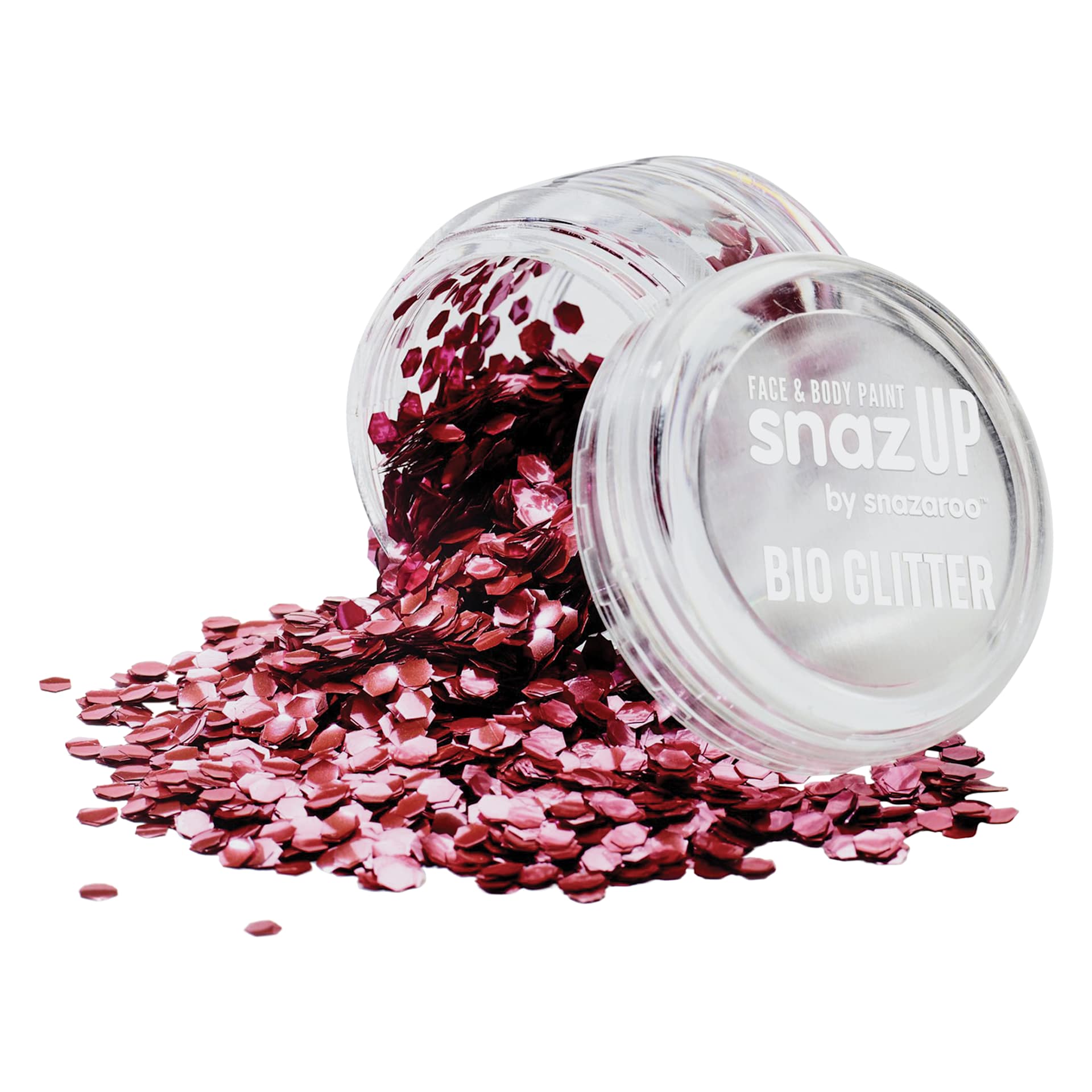 Snazaroo Face & Body Bio Glitter - Red, Chunky, 3 g (Glitter spilling out of jar)