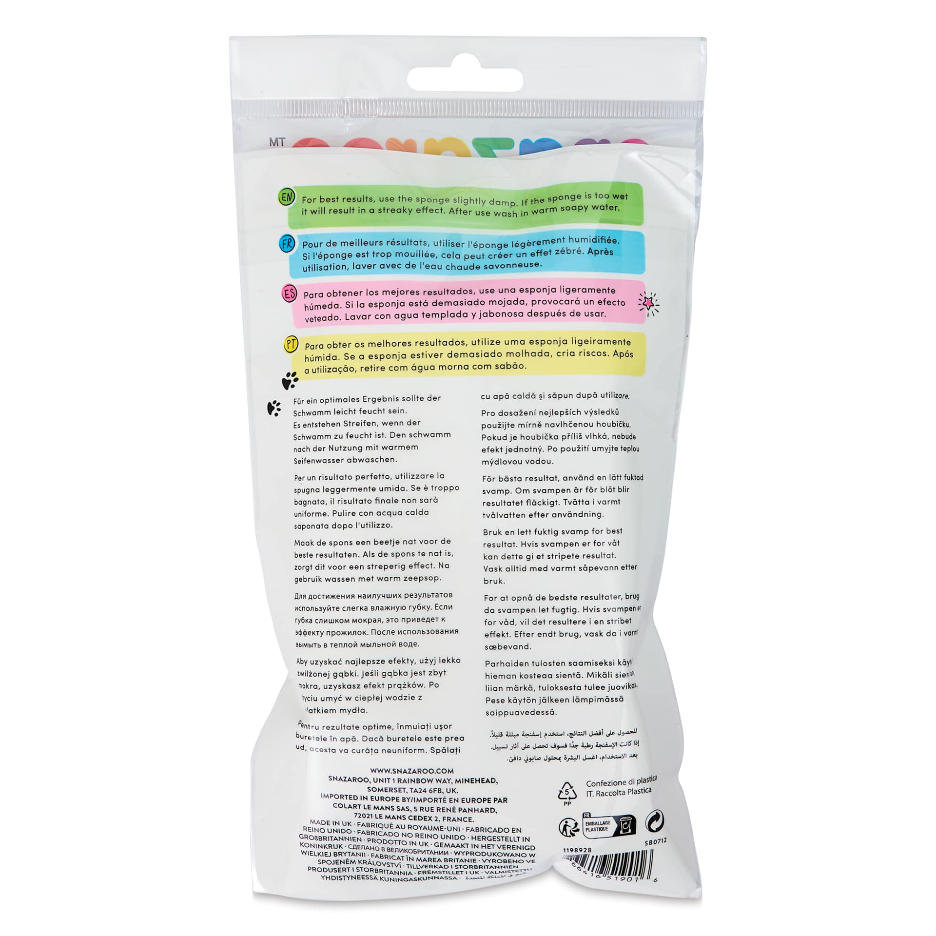 Snazaroo Face Paint Sponge Set - Semi Circle Sponges, Pkg of 10 back of package