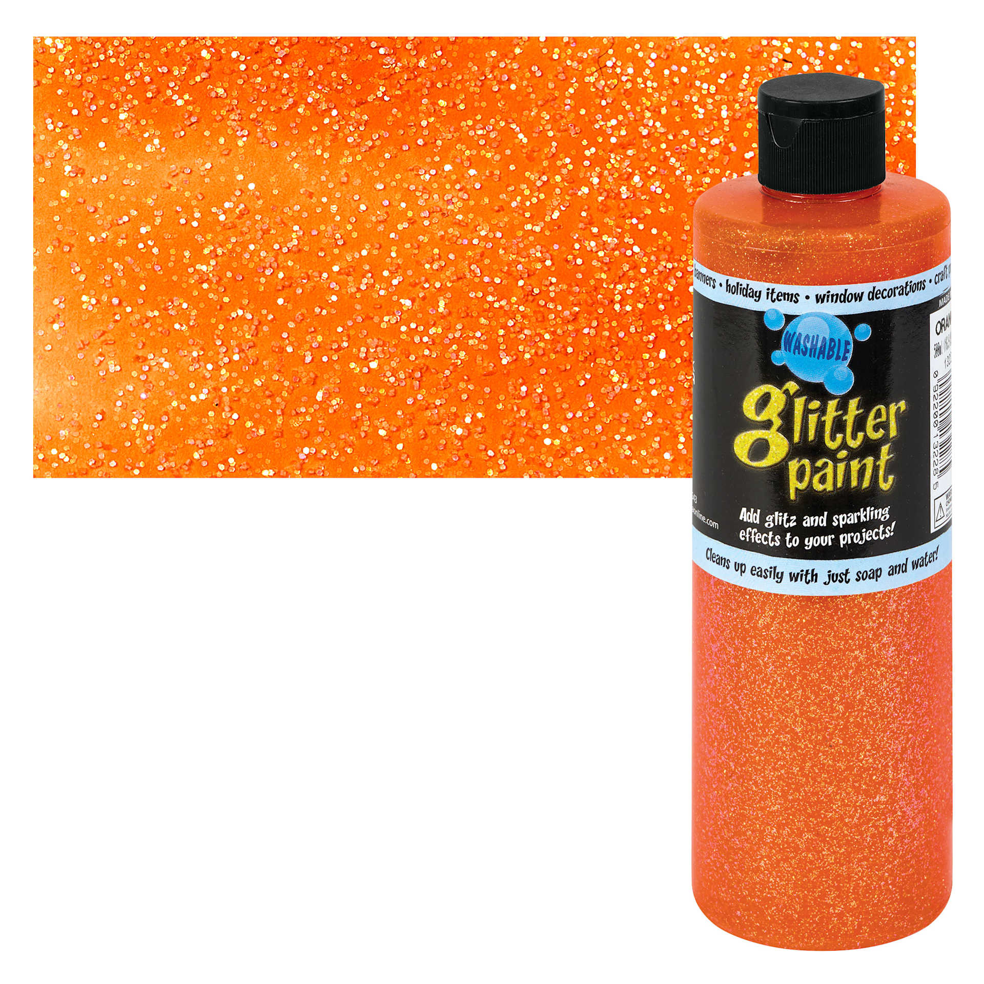 Chroma Glitter Tempera Paint - Orange Glitter, 16 oz bottle and swatch