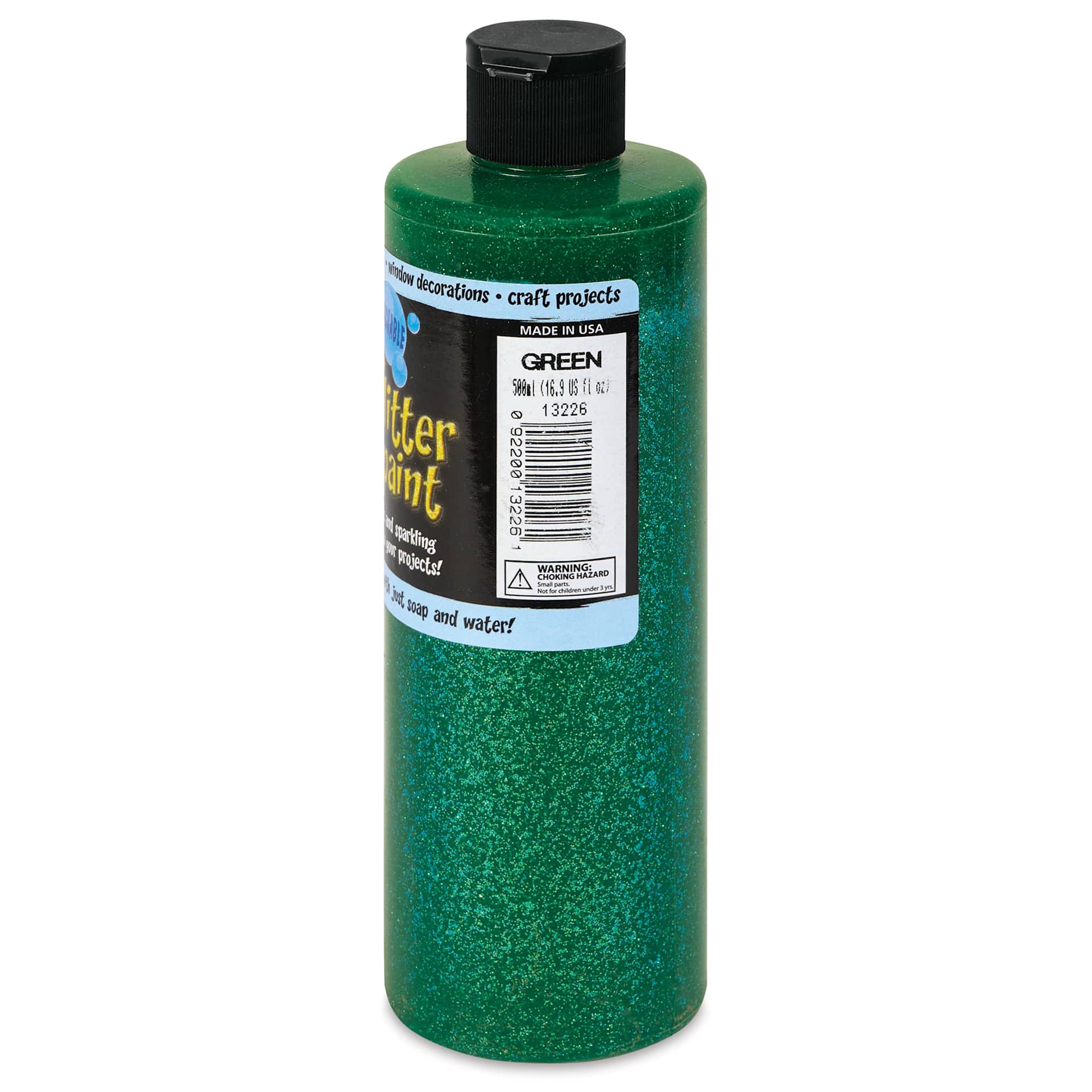 Chroma Glitter Tempera Paint - Green Glitter, 16 oz side of bottle