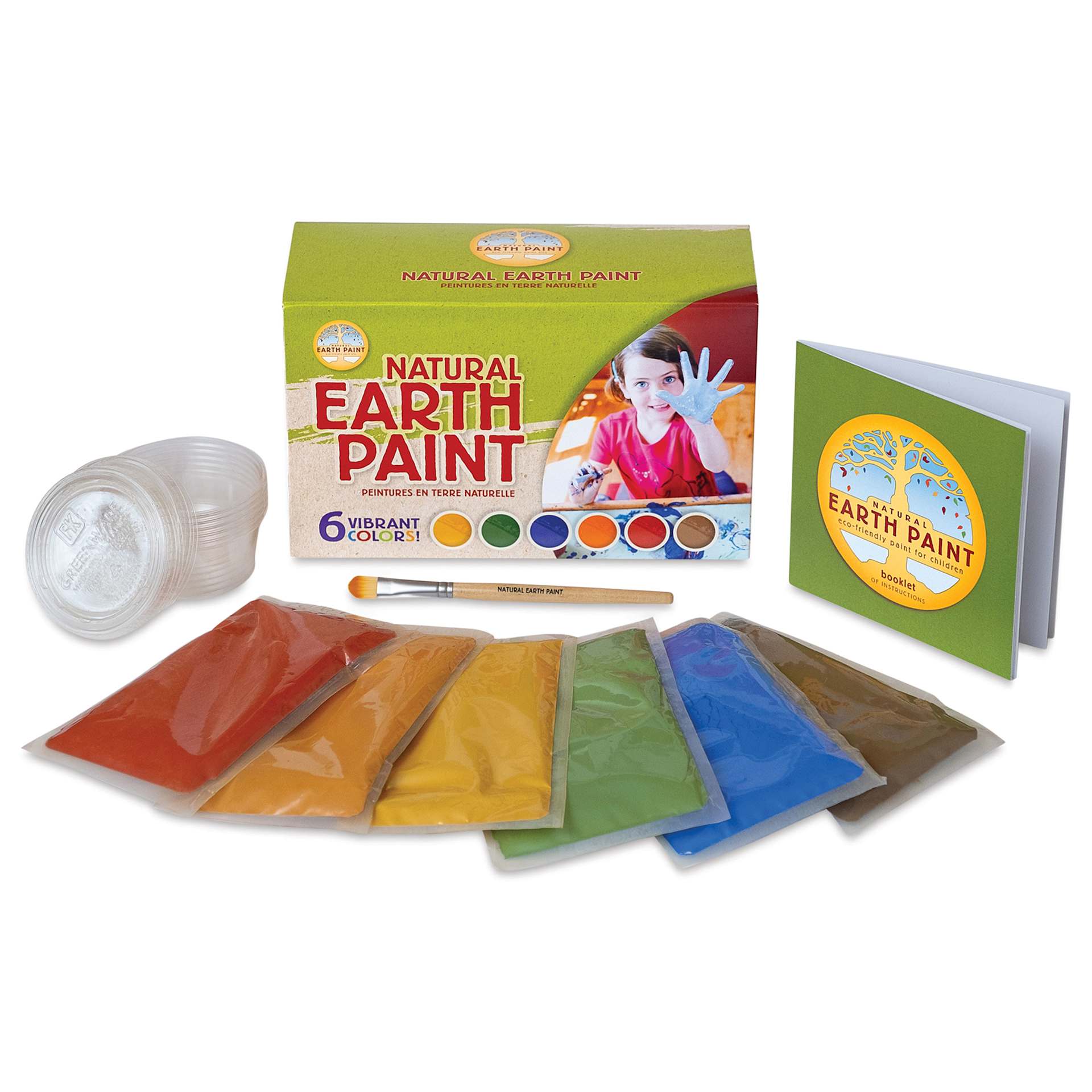 Natural Earth Paint Tempera Paint Powders - Complete Set of 6, Assorted Colors - contents shown in front of packaging