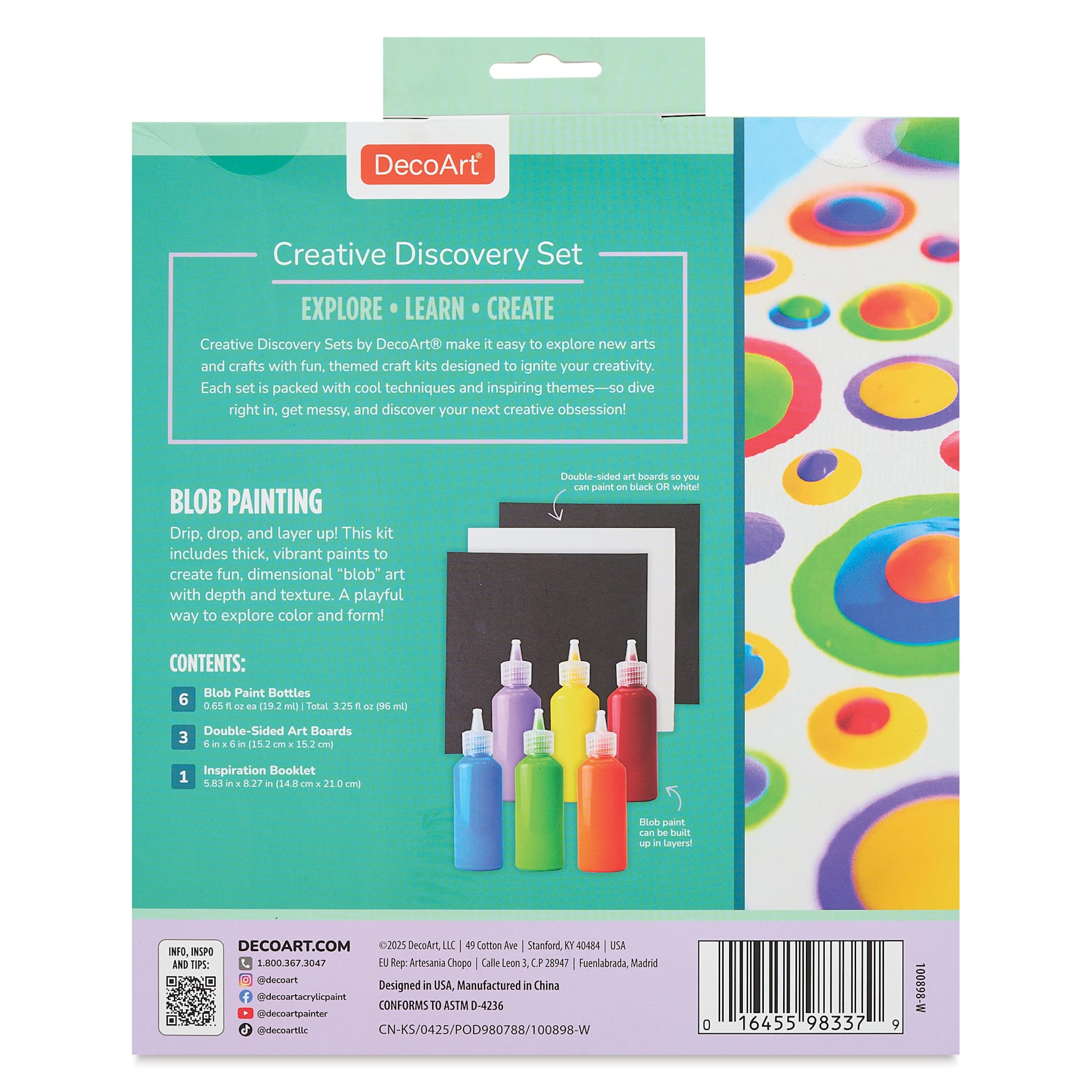 Back of package for DecoArt Blob Painting Creative Discovery Set