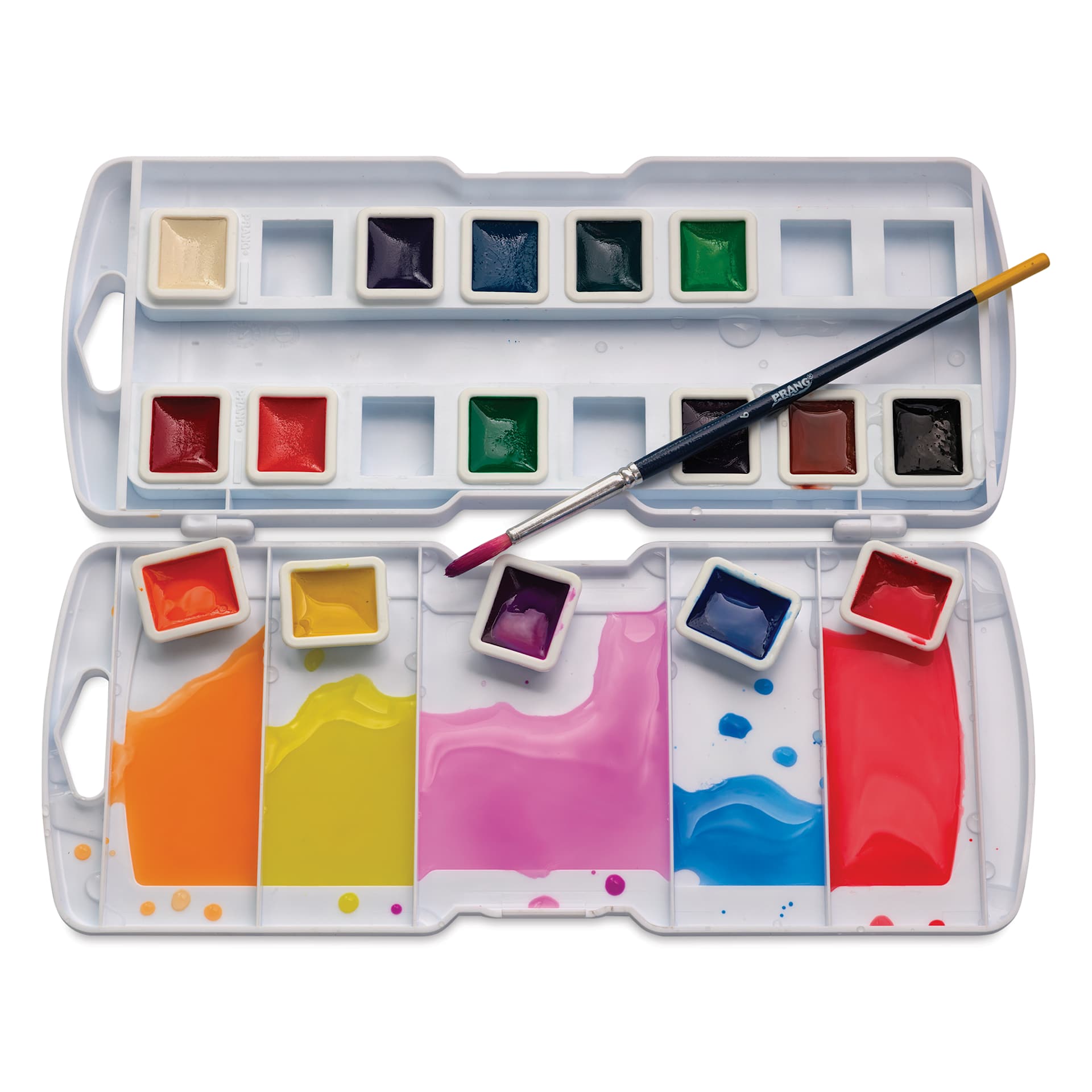 Prang Semi-Moist Watercolor Paint - Square Pans, Assorted, Set of 16 has a usable palette lid Prang Semi-Moist Watercolor Paint - Square Pans, Assorted, Set of 16 has a usable palette lid