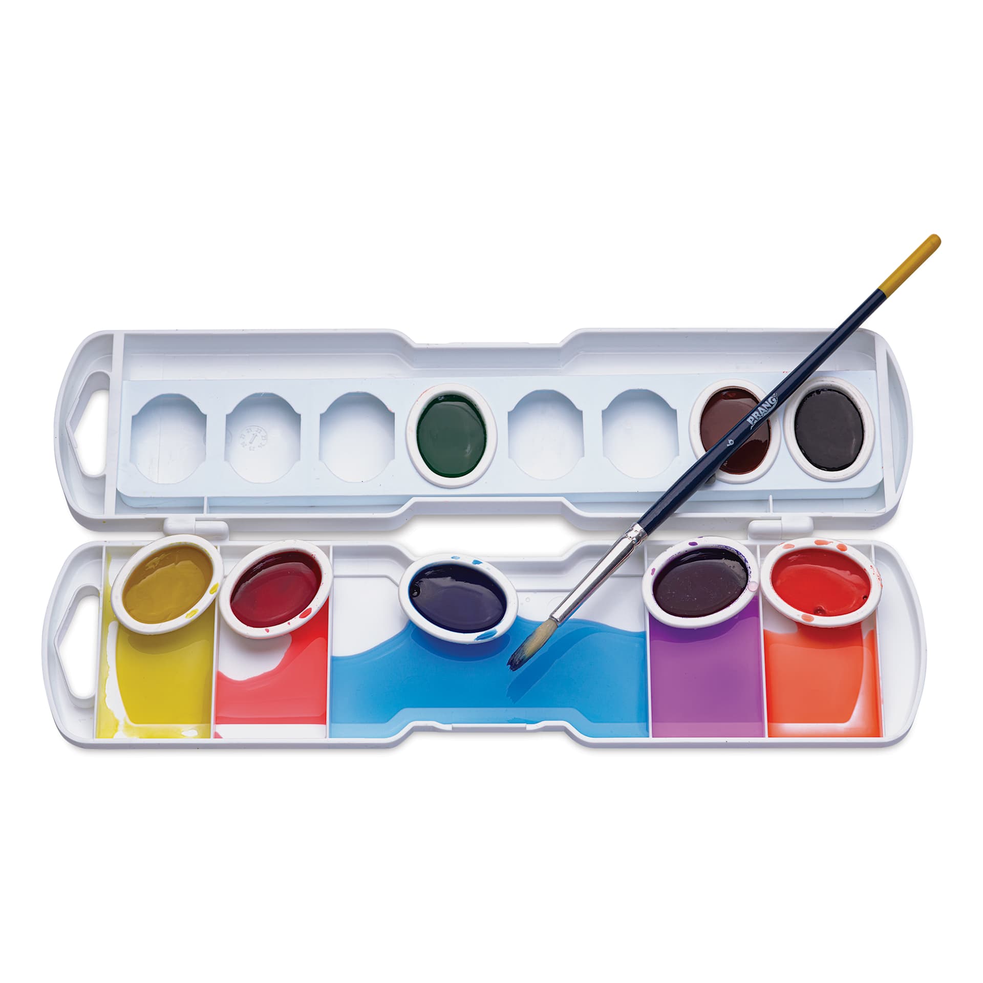 Prang Semi-Moist Watercolor Paint - Oval Pans, Assorted, Set of 8 has a usable palette lid Prang Semi-Moist Watercolor Paint - Oval Pans, Assorted, Set of 8 has a usable palette lid