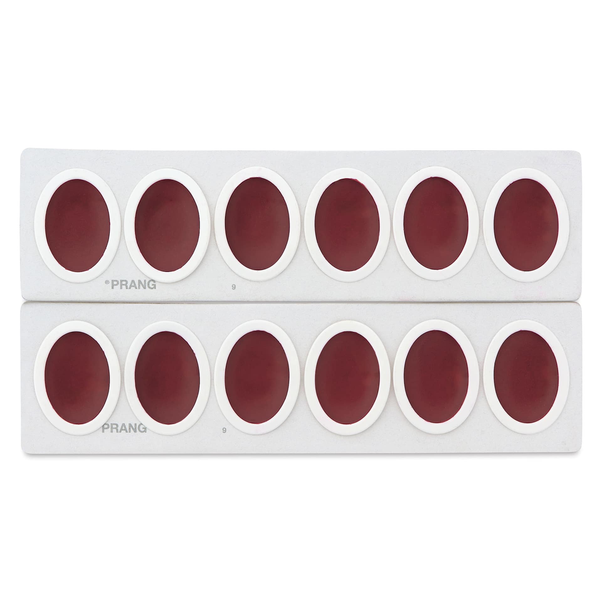 Prang Oval Watercolor Refills arrive packaged in two rows, ready to be separated.