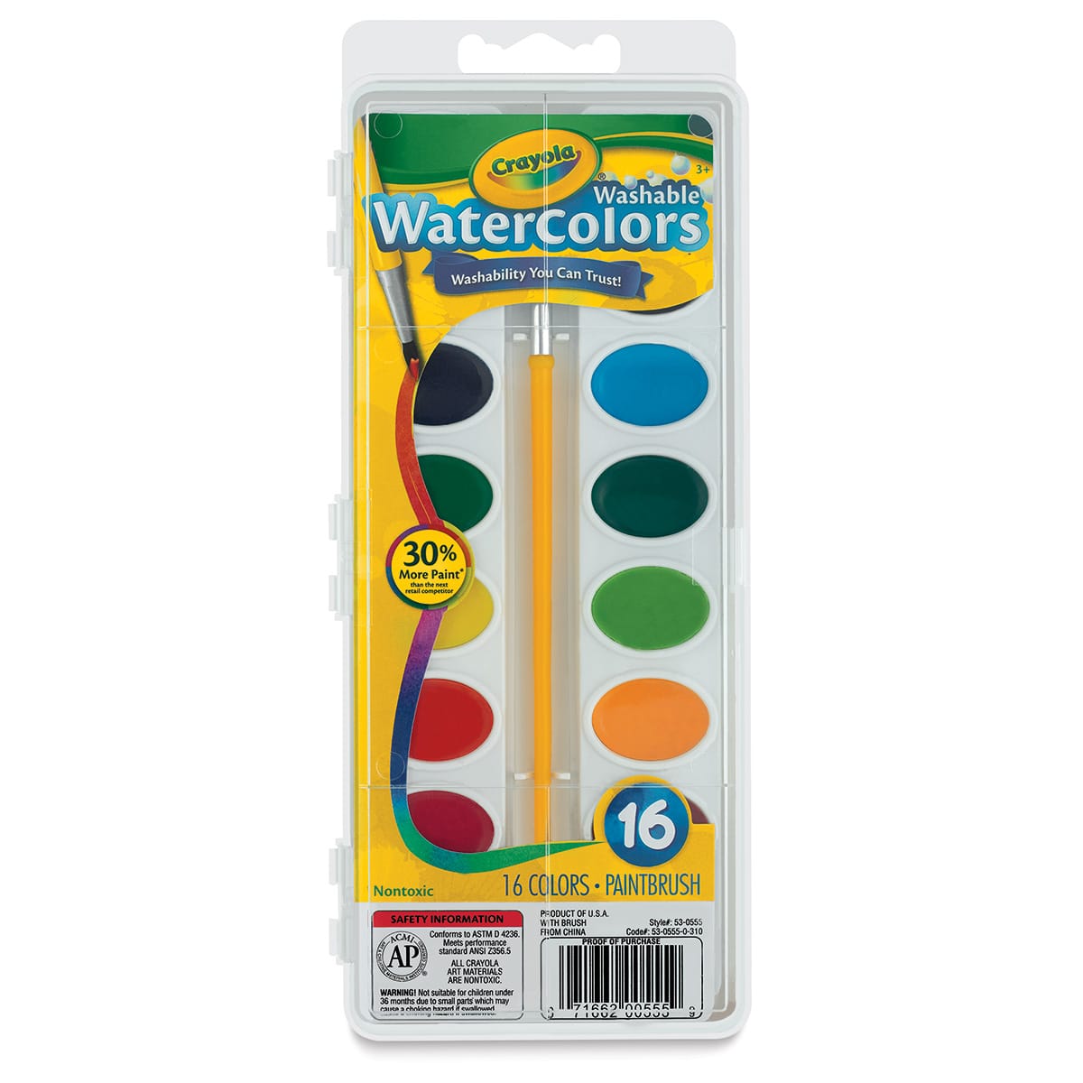 Crayola Washable Watercolor Pans - Oval, Set of 16 Crayola Washable Watercolor Pans - Oval, Set of 16