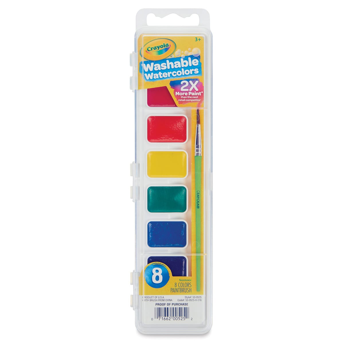 Crayola Washable Watercolor Pans - Oval, Set of 8, front of the packaging