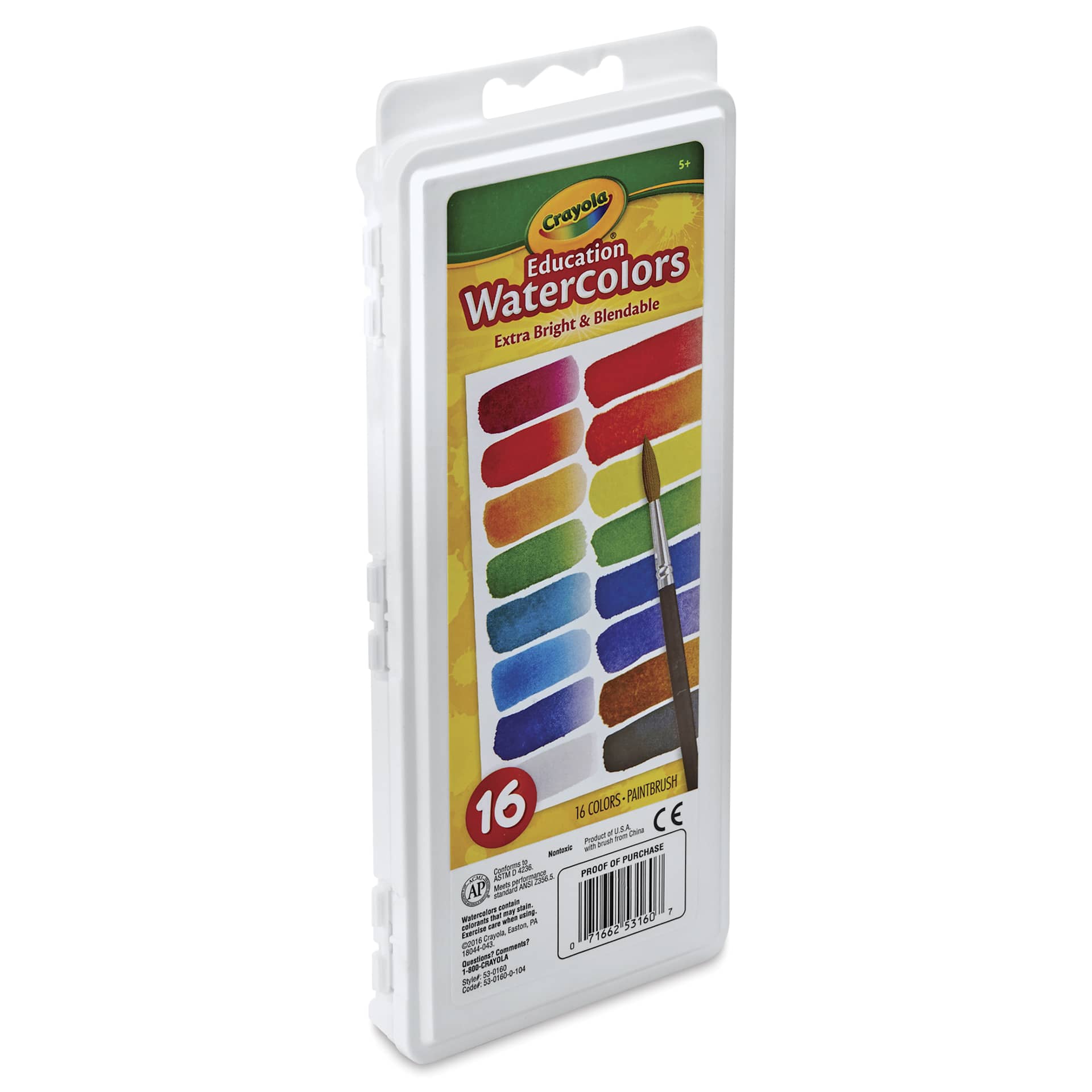Crayola Educational Watercolor Pans - Oval, Set of 16 Assorted Colors, Pan, packaging