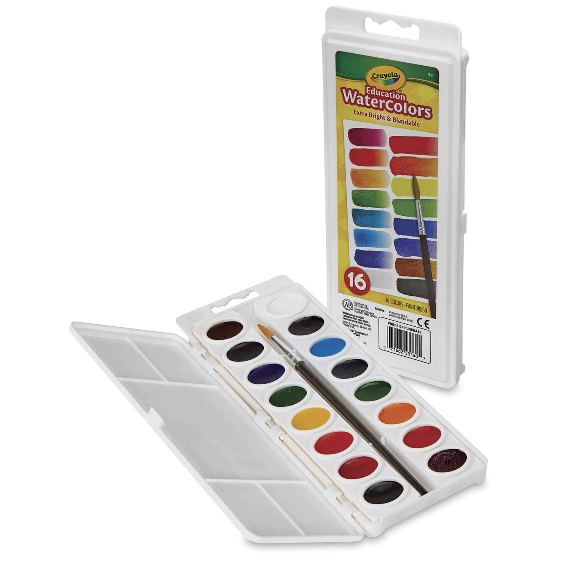 Crayola Educational Watercolor Pans - Oval, Set of 16 Assorted Colors, Pan, front of packaging