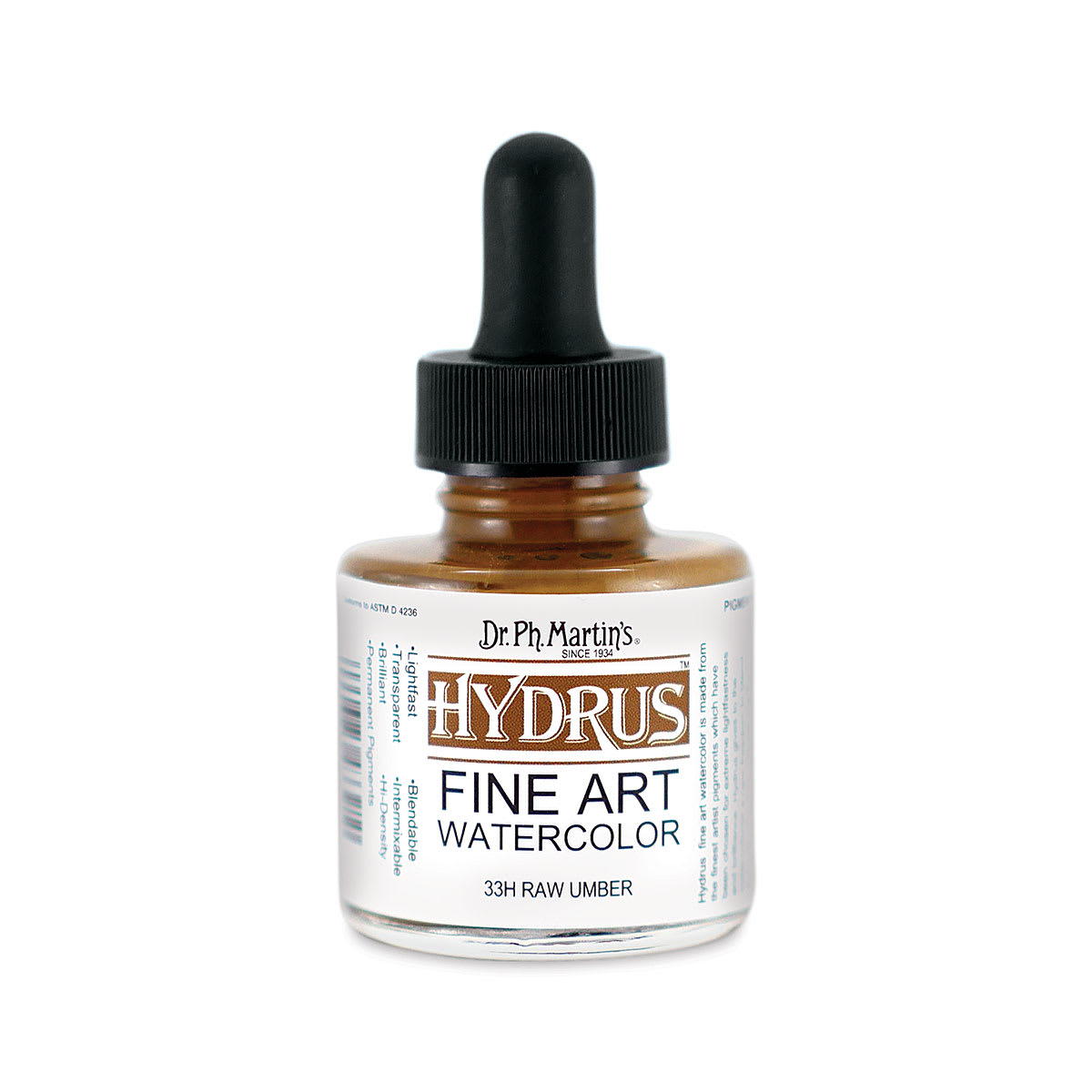 Dr. Ph. Martin's Hydrus Fine Art Liquid Watercolors - Raw Umber, 1 oz bottle