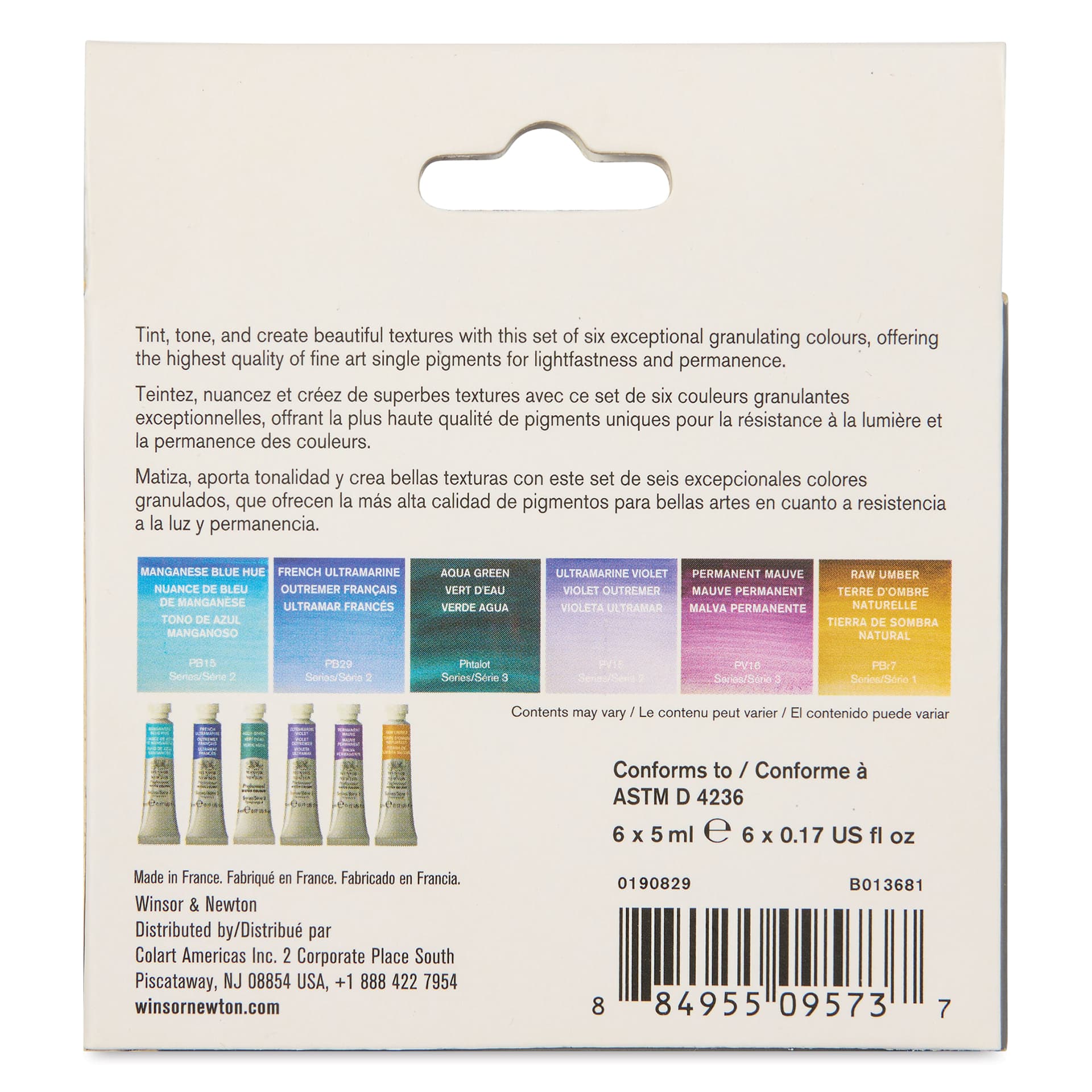 Winsor & Newton Professional Watercolor - Set of 6, Granulating back of package