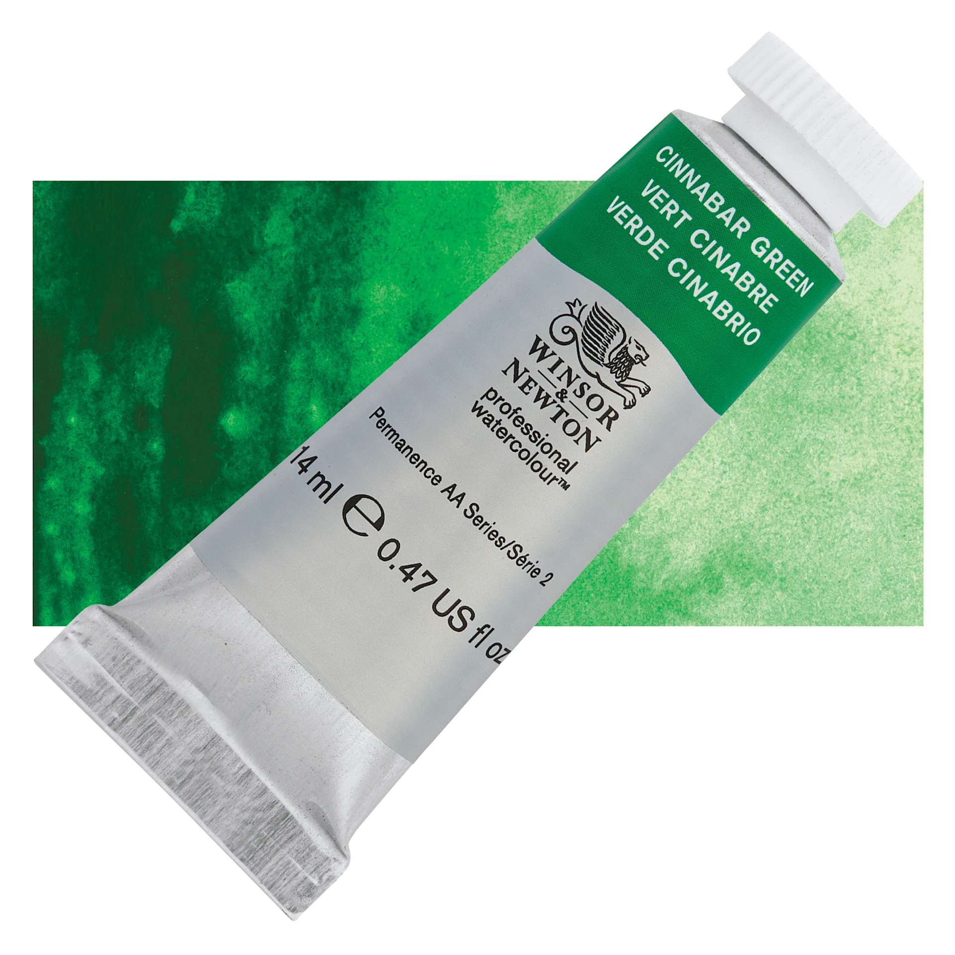 Winsor & Newton Professional Watercolor - Cinnabar Green, 14 ml Tube and swatch