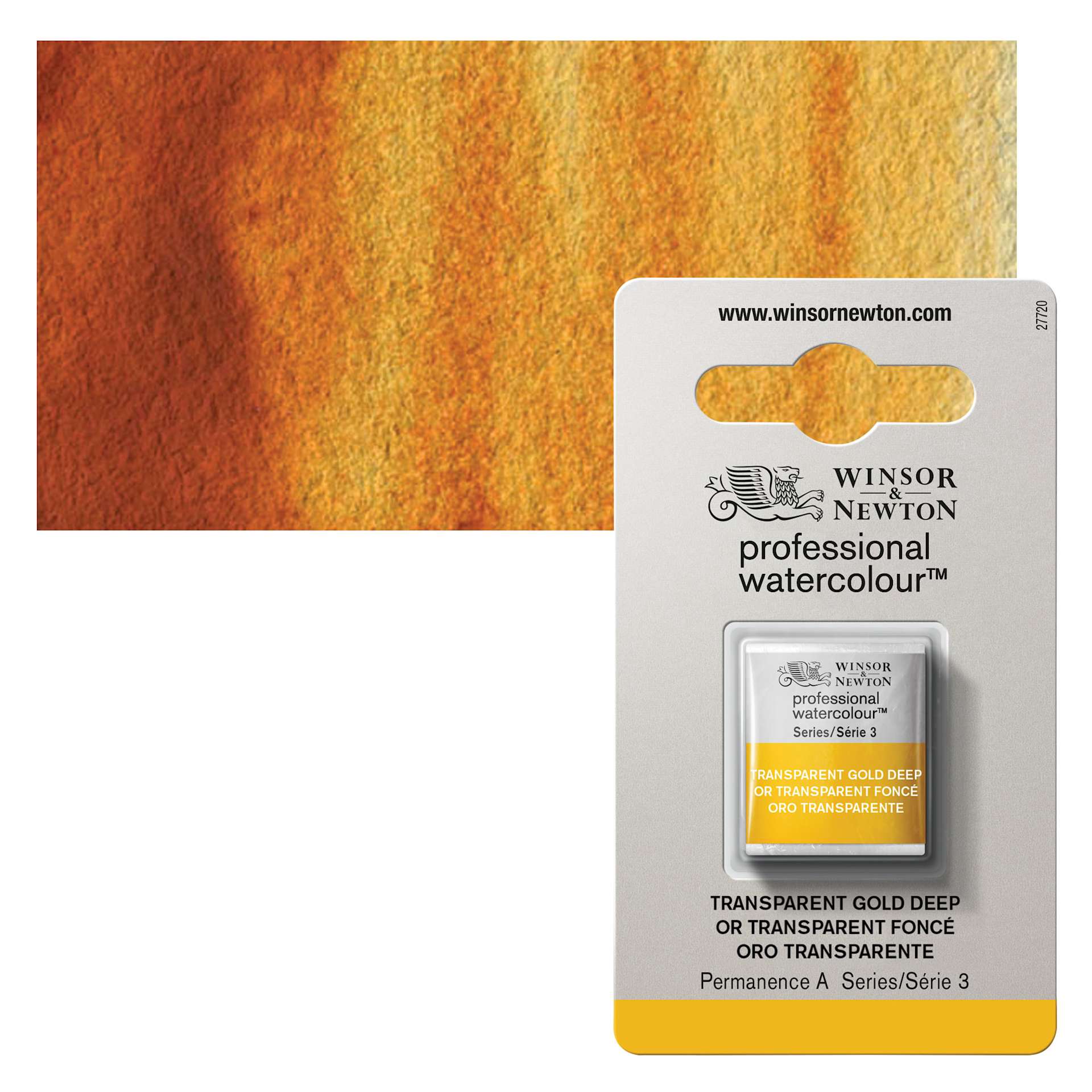 Winsor & Newton Professional Watercolor - Quinacridone Gold Half Pan and swatch