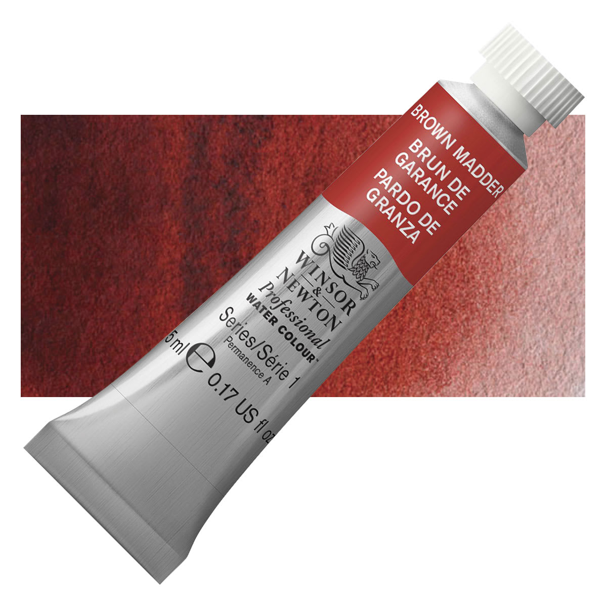 Winsor & Newton Professional Watercolor - Brown Madder, 5 ml Tube and swatch