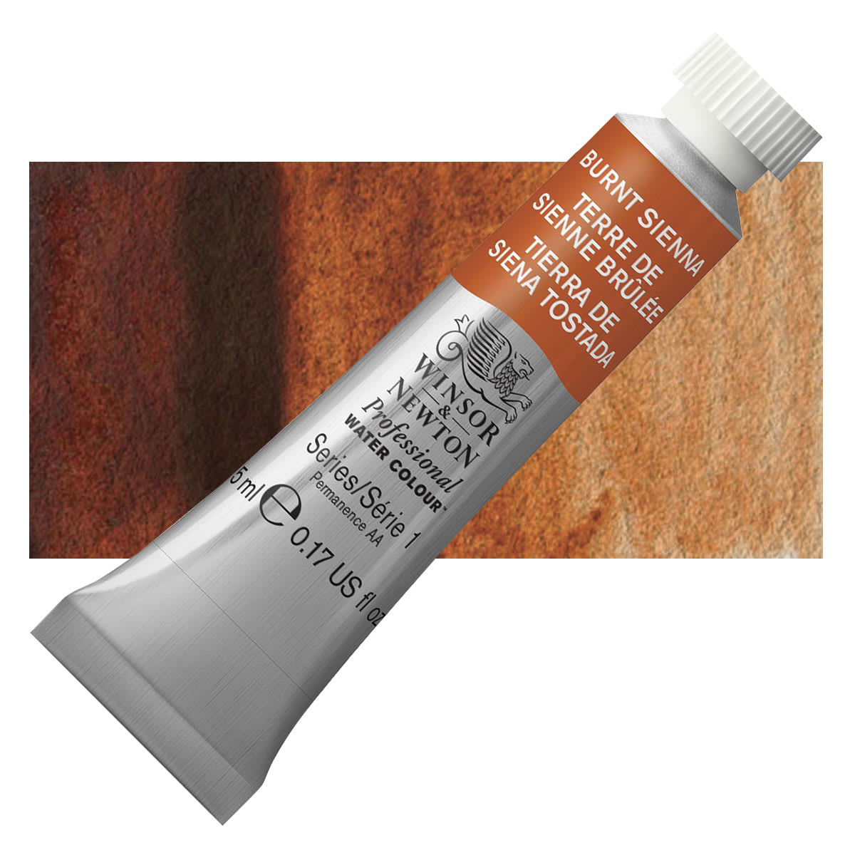 Winsor & Newton Professional Watercolor - Burnt Sienna, 5 ml Tube and swatch