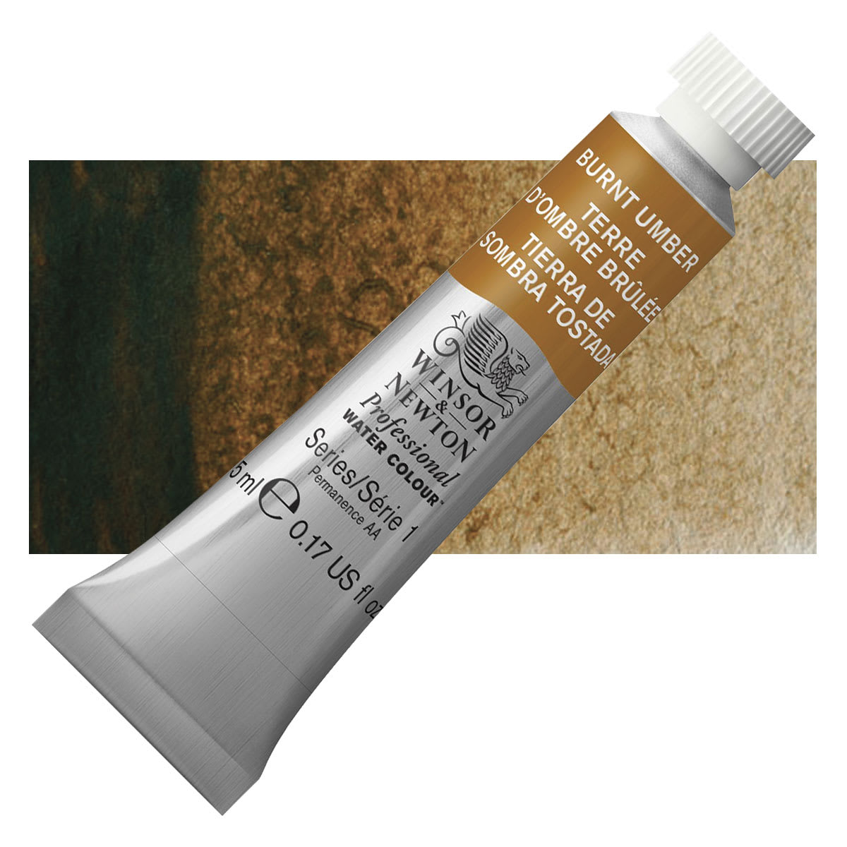 Winsor & Newton Professional Watercolor - Burnt Umber, 5 ml Tube and swatch Winsor & Newton Professional Watercolor - Burnt Umber, 5 ml Tube and swatch