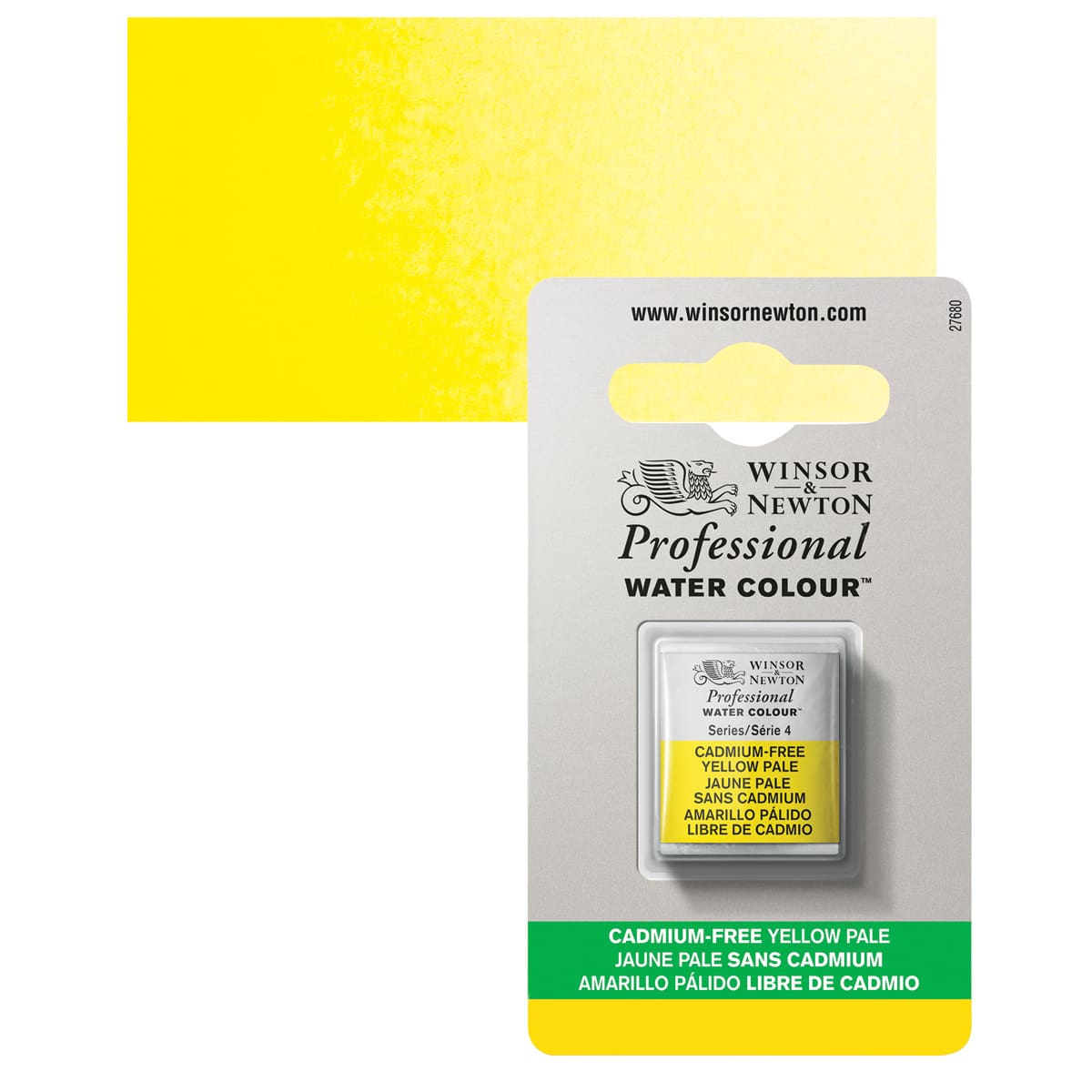 Winsor & Newton Professional Watercolor - Cadmium Free Yellow Pale, Half Pan and swatch