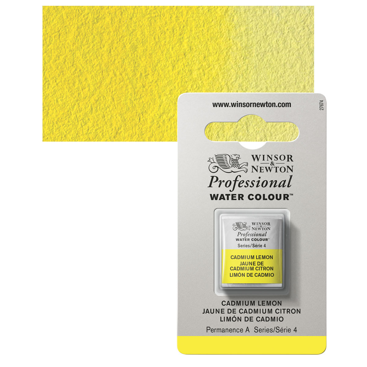 Winsor & Newton Professional Watercolor - Cadmium Lemon, Half Pan and swatch