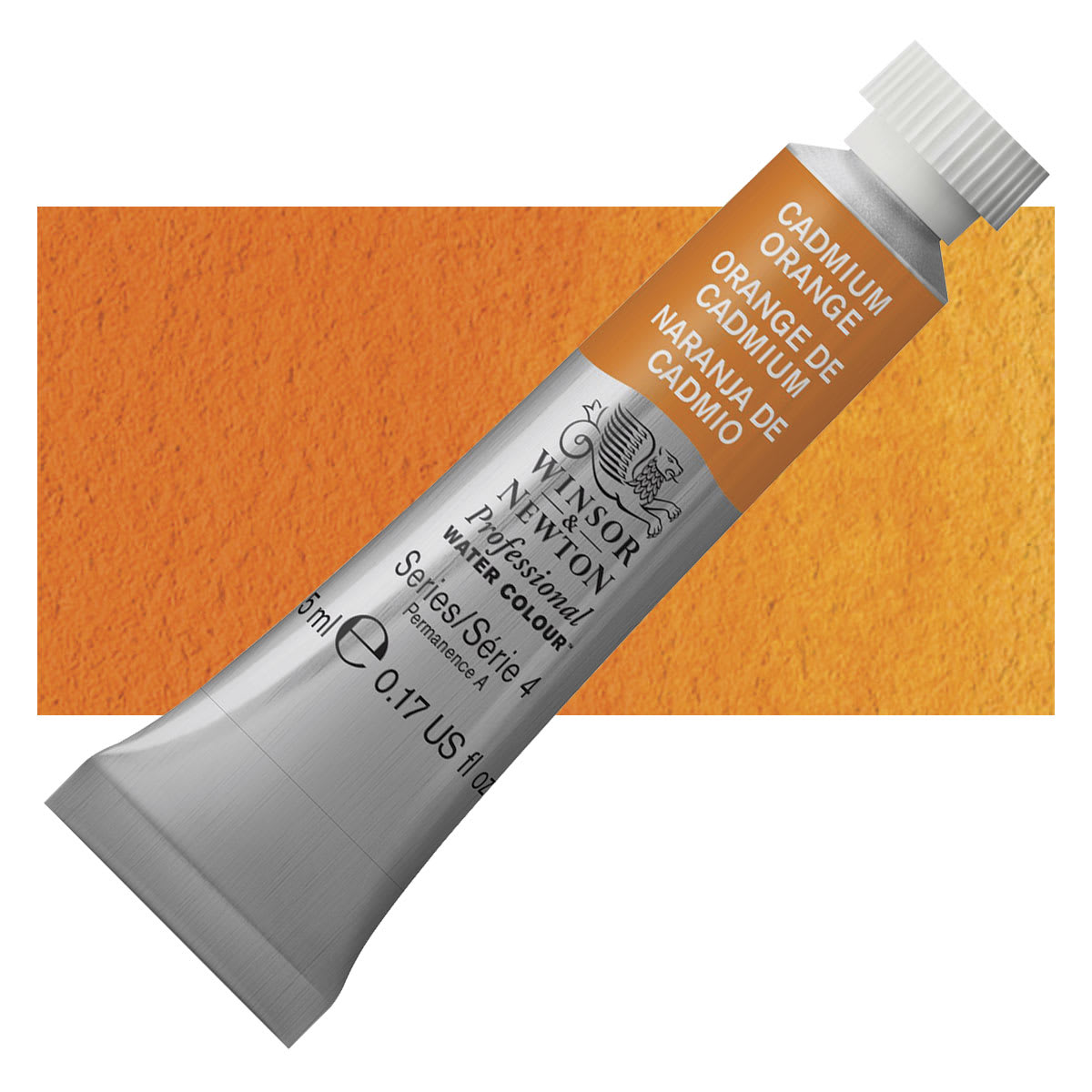 Winsor & Newton Professional Watercolor - Cadmium Orange, 5 ml Tube and swatch