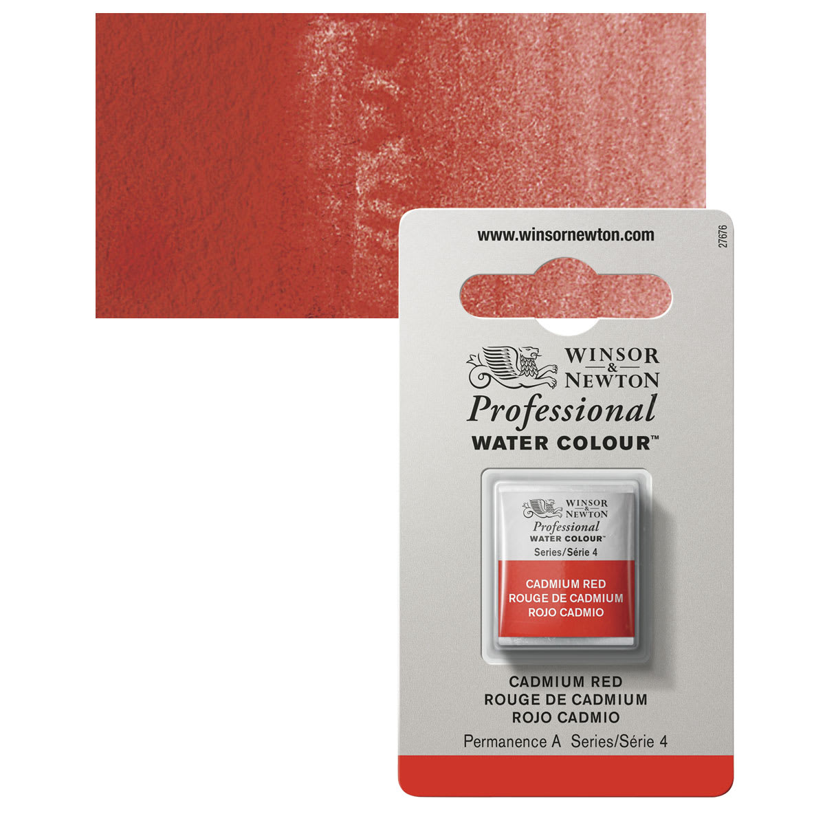 Winsor & Newton Professional Watercolor - Cadmium Red, Half Pan and swatch