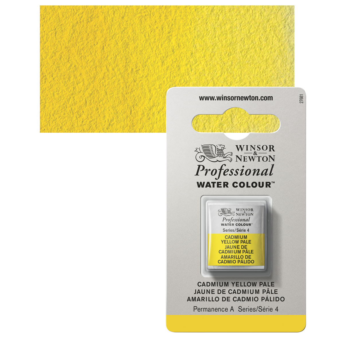 Winsor & Newton Professional Watercolor - Cadmium Yellow Pale, Half Pan and swatch