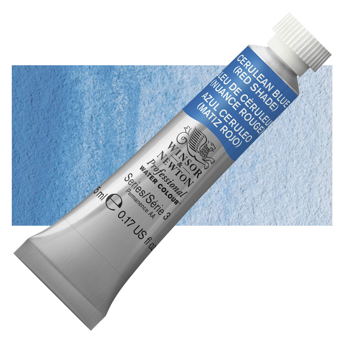 Winsor & Newton Professional Watercolor - Cerulean Blue (Red Shade), 5 ml Tube and swatch Winsor & Newton Professional Watercolor - Cerulean Blue (Red Shade), 5 ml Tube and swatch