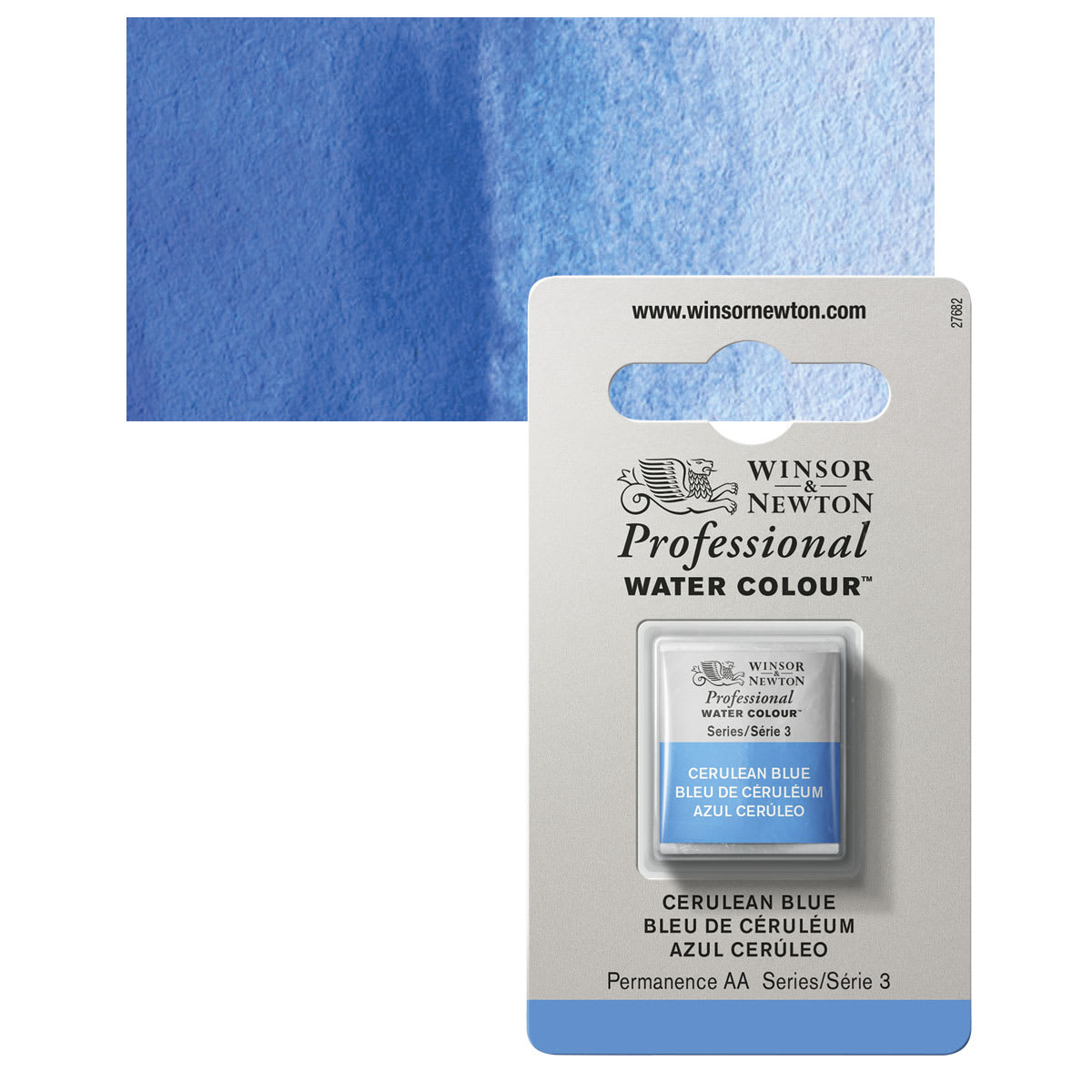 Winsor & Newton Professional Watercolor - Cerulean Blue, Half Pan and swatch