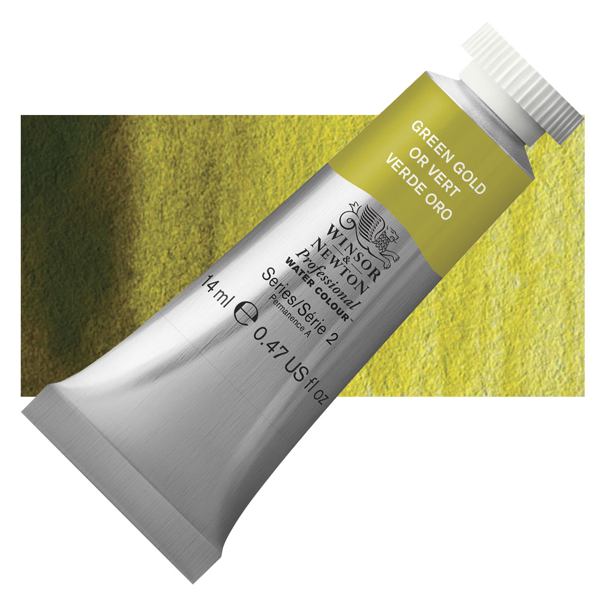 Winsor & Newton Professional Watercolor - Green Gold, 14 ml Tube and swatch Winsor & Newton Professional Watercolor - Green Gold, 14 ml Tube and swatch