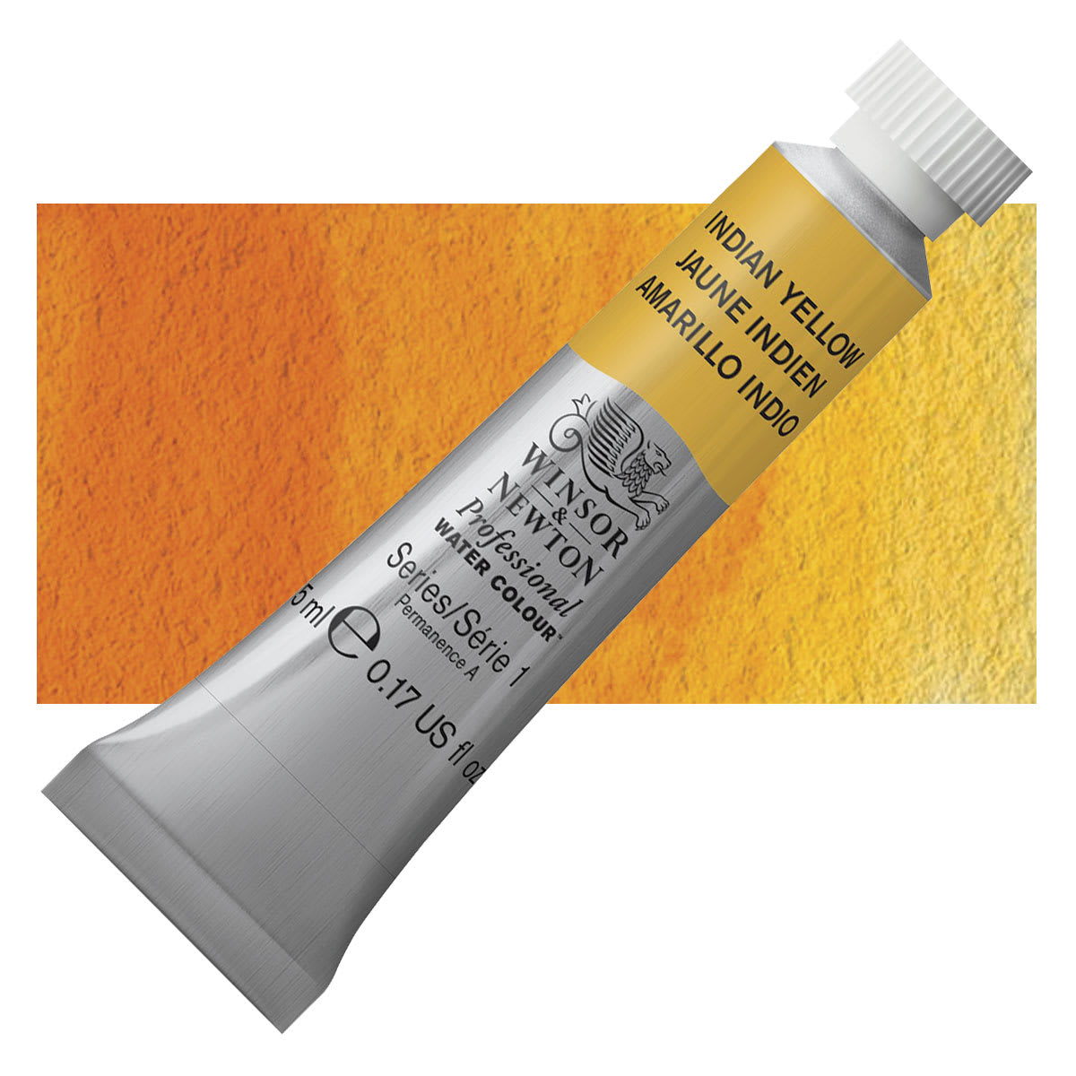 Winsor & Newton Professional Watercolor - Indian Yellow, 5 ml Tube and swatch