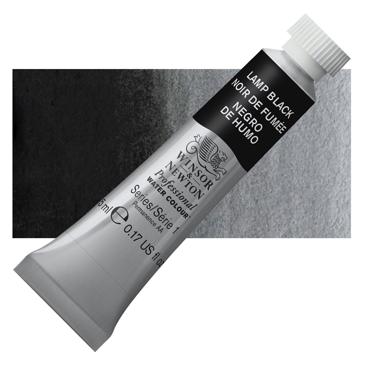 Winsor & Newton Professional Watercolor - Lamp Black, 5 ml Tube and swatch