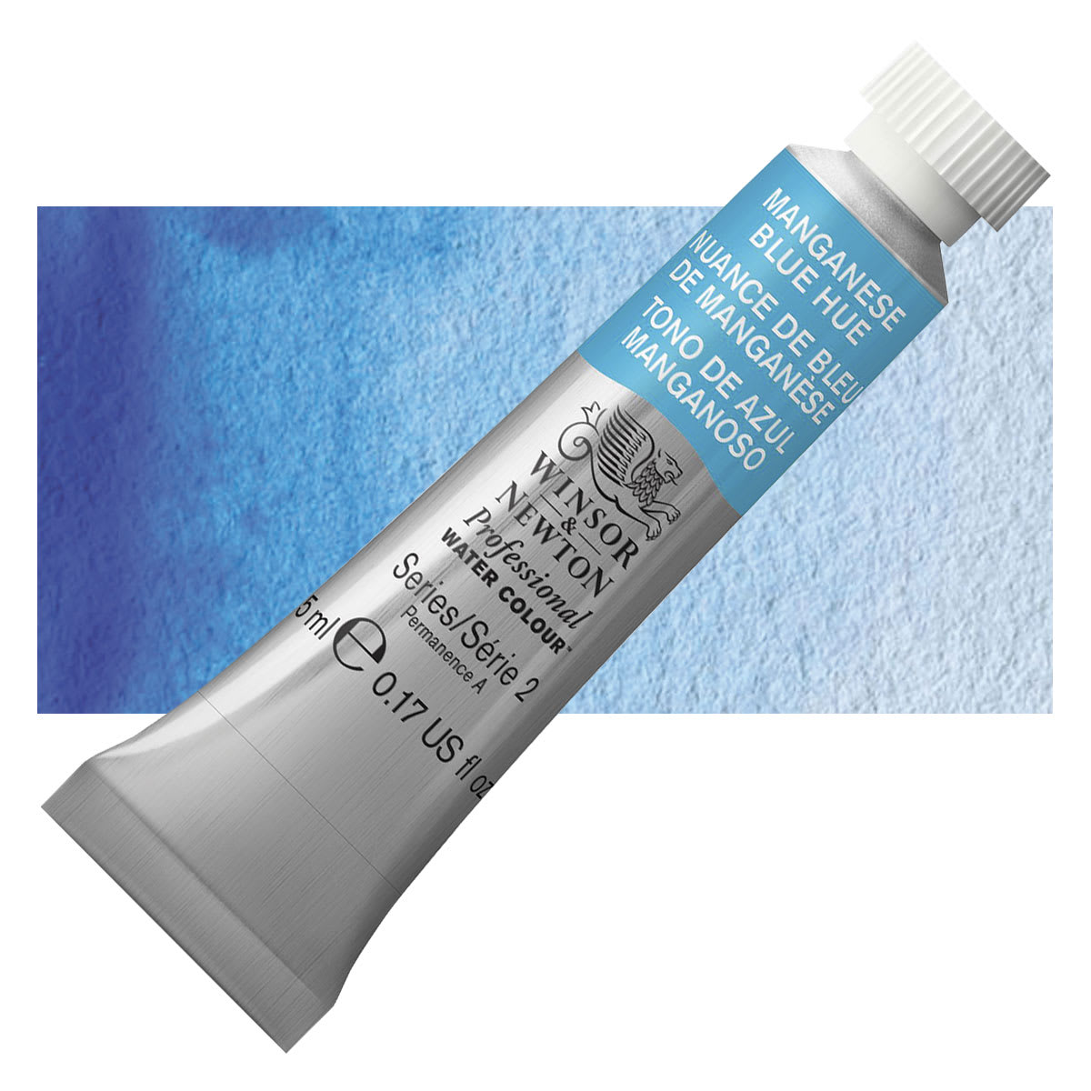 Winsor & Newton Professional Watercolor - Manganese Blue Hue, 5 ml Tube and swatch Winsor & Newton Professional Watercolor - Manganese Blue Hue, 5 ml Tube and swatch