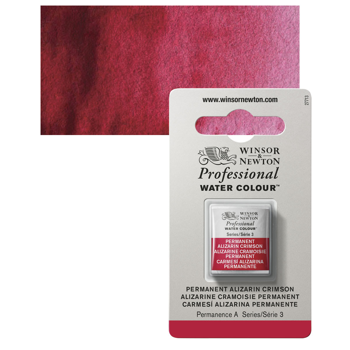 Winsor & Newton Professional Watercolor - Permanent Alizarin Crimson, Half Pan and swatch