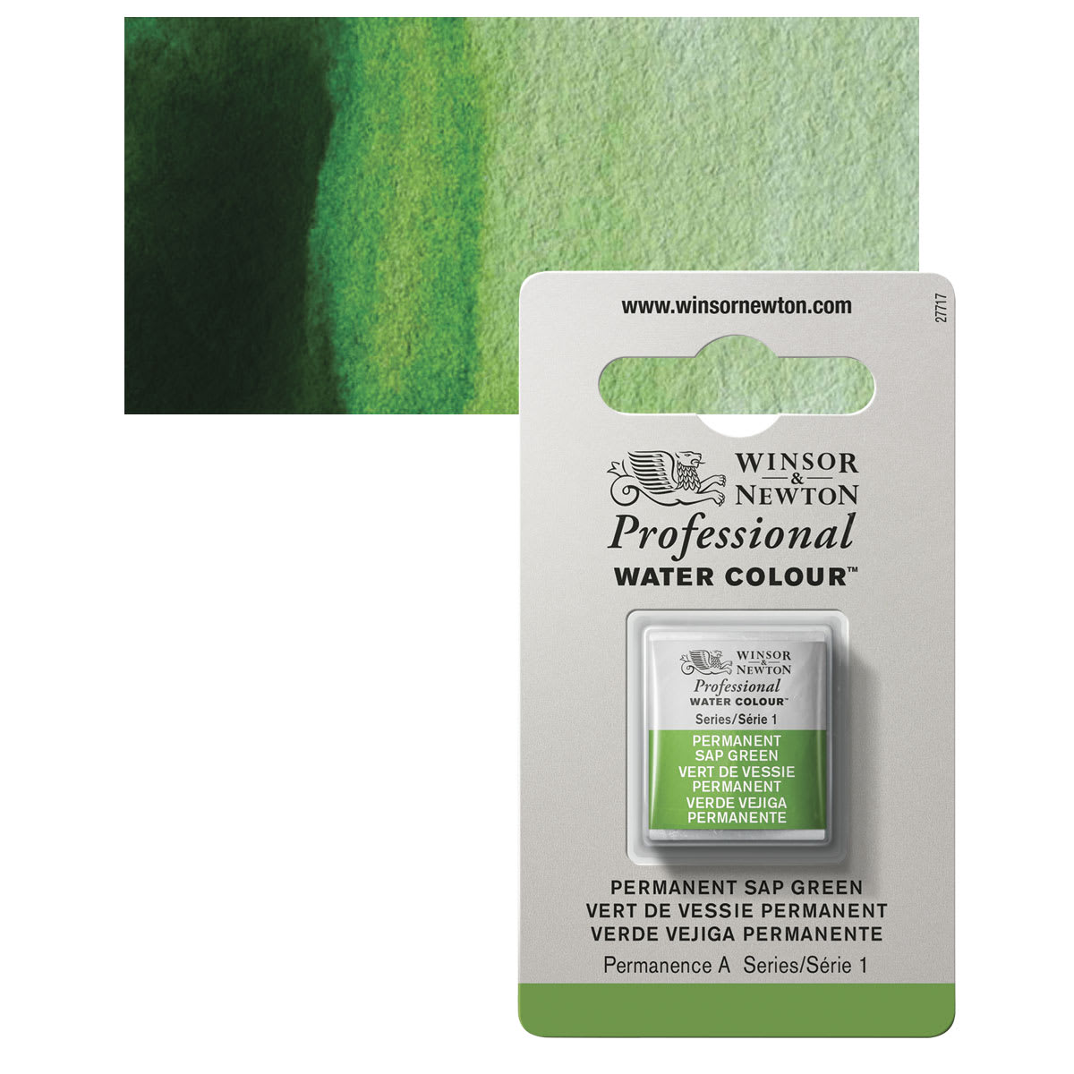 Winsor & Newton Professional Watercolor - Permanent Sap Green, Half Pan and swatch
