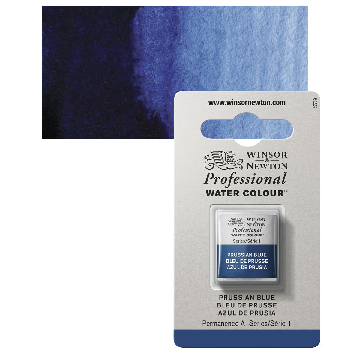 Winsor & Newton Professional Watercolor - Prussian Blue, Half Pan and swatch