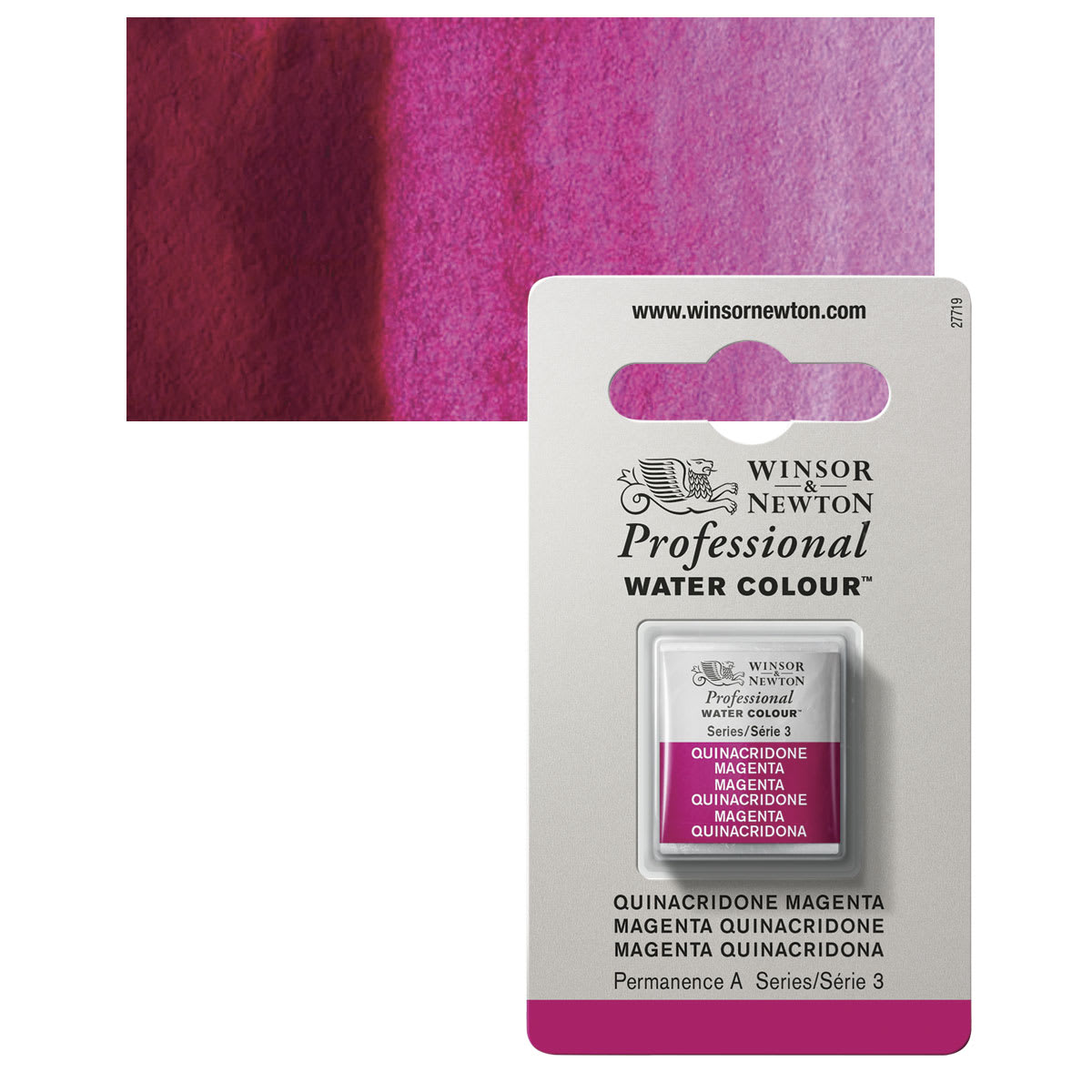 Winsor & Newton Professional Watercolor - Quinacridone Magenta, Half Pan and swatch