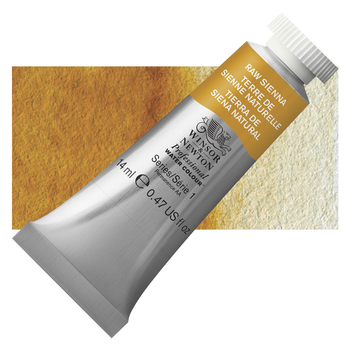 Winsor & Newton Professional Watercolor - Raw Sienna, 14 ml Tube and swatch Winsor & Newton Professional Watercolor - Raw Sienna, 14 ml Tube and swatch