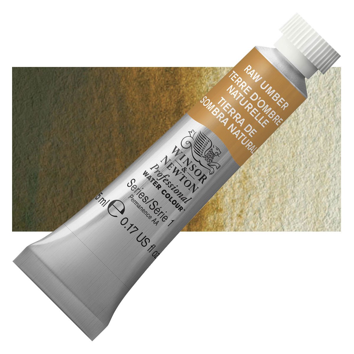 Winsor & Newton Professional Watercolor - Raw Umber, 5 ml Tube and swatch