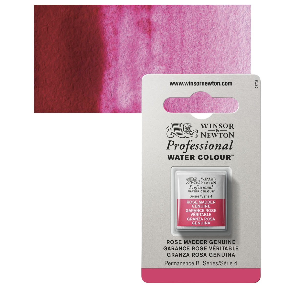 Winsor & Newton Professional Watercolor - Rose Madder Genuine, Half Pan and swatch