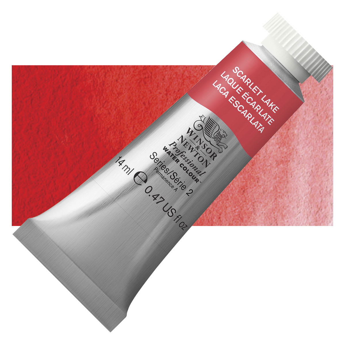 Winsor & Newton Professional Watercolor - Scarlet Lake, 14 ml tube and swatch Winsor & Newton Professional Watercolor - Scarlet Lake, 14 ml tube and swatch