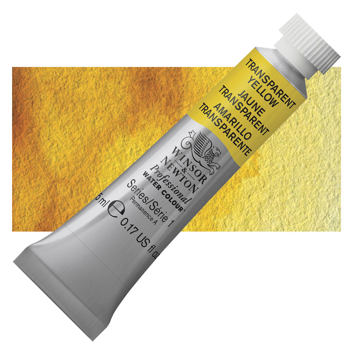 Winsor & Newton Professional Watercolor - Transparent Yellow, 5 ml Tube and swatch Winsor & Newton Professional Watercolor - Transparent Yellow, 5 ml Tube and swatch