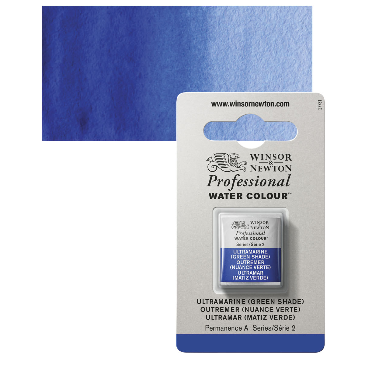 Winsor & Newton Professional Watercolor - Ultramarine Blue (Green Shade), Half Pan and swatch