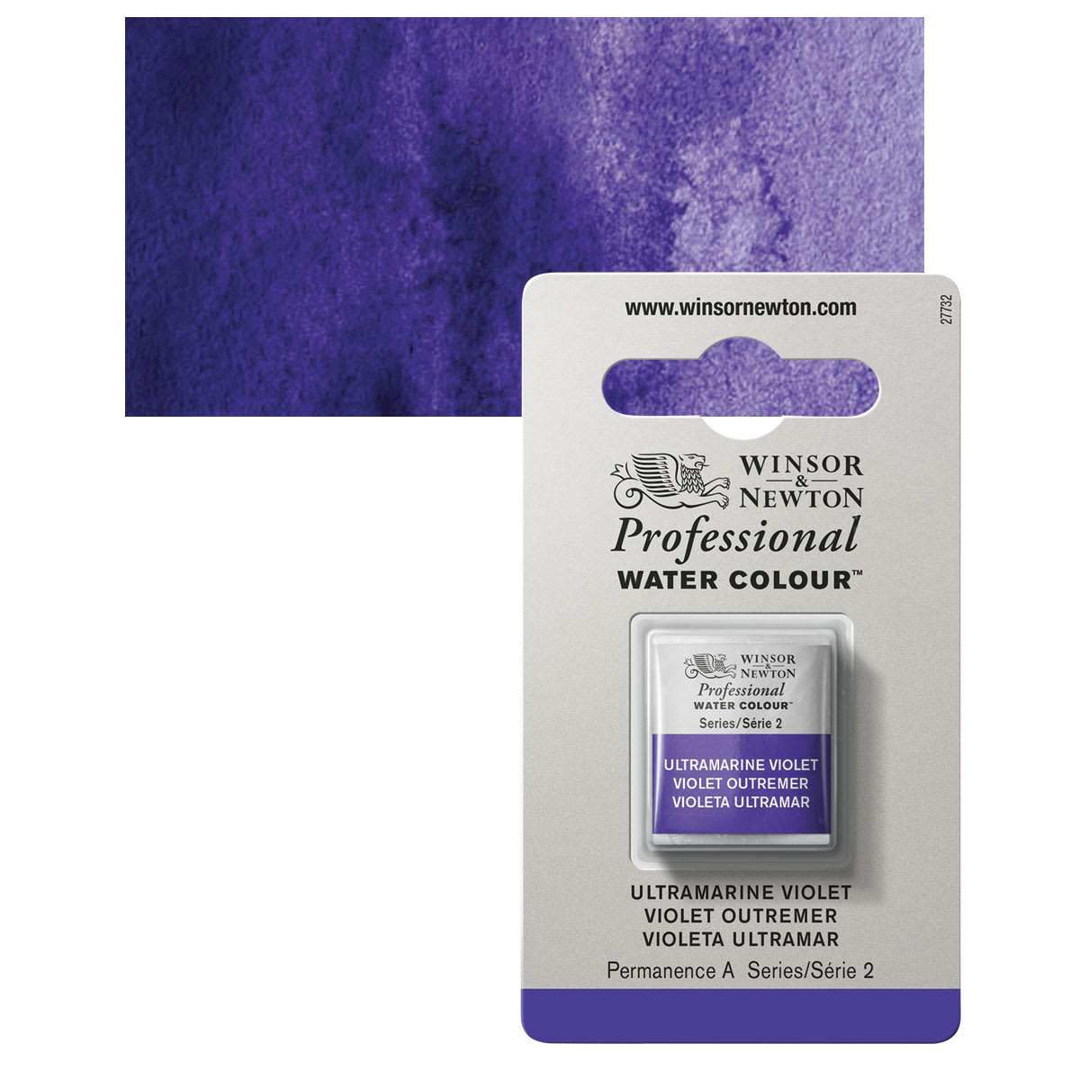 Winsor & Newton Professional Watercolor - Ultramarine Violet, Half Pan and swatch