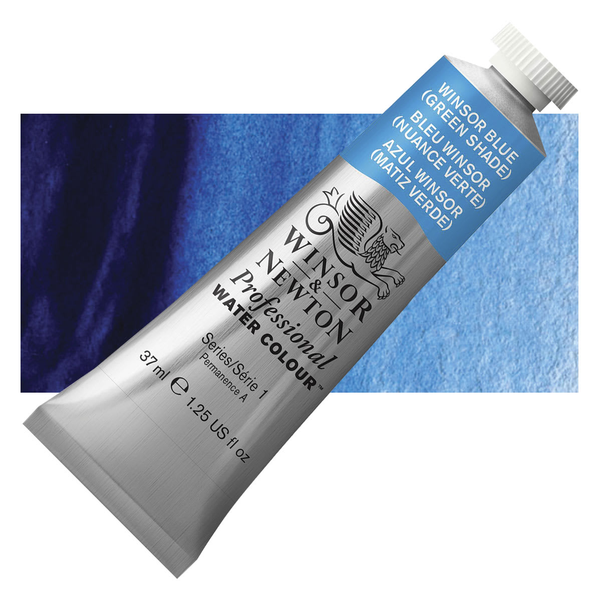 Winsor & Newton Professional Watercolor - Winsor Blue (Green Shade), 37 ml Tube and swatch