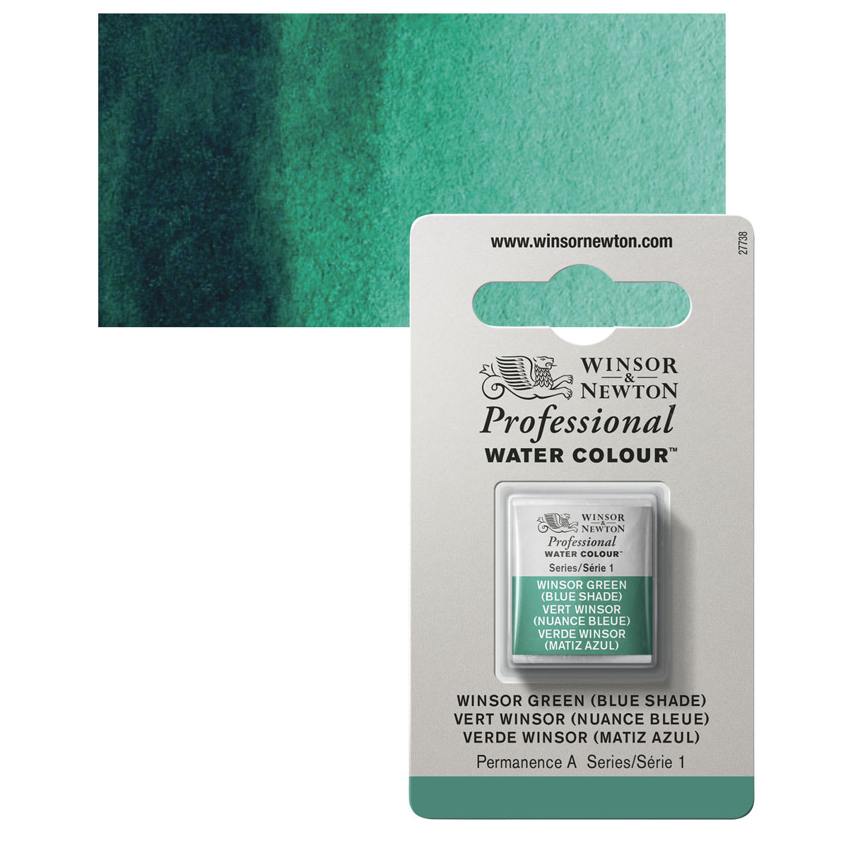 Winsor & Newton Professional Watercolor - Winsor Green (Blue Shade), Half Pan and swatch
