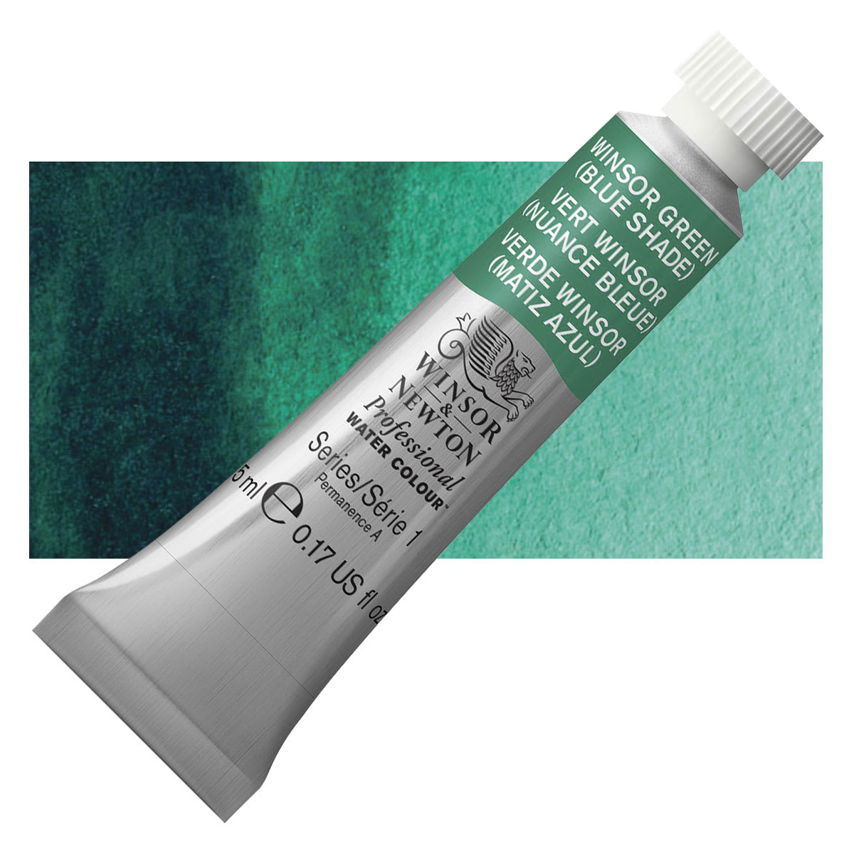 Winsor & Newton Professional Watercolor - Winsor Green (Blue Shade), 5 ml Tube and swatch