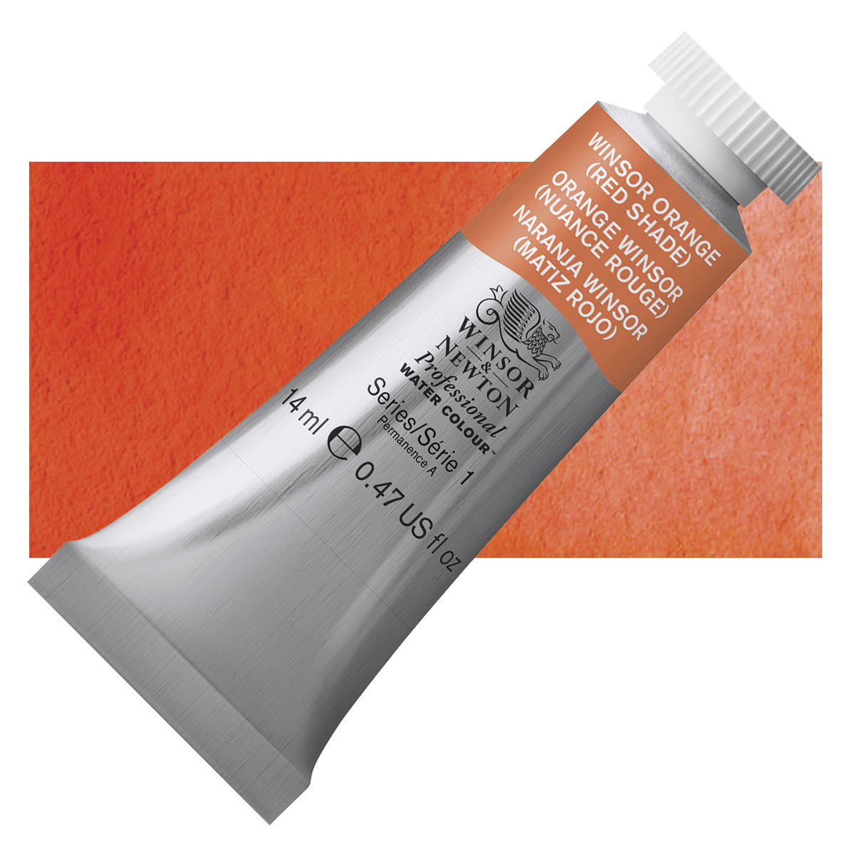 Winsor & Newton Professional Watercolor - Winsor Orange (Red Shade), 5 ml Tube and swatch